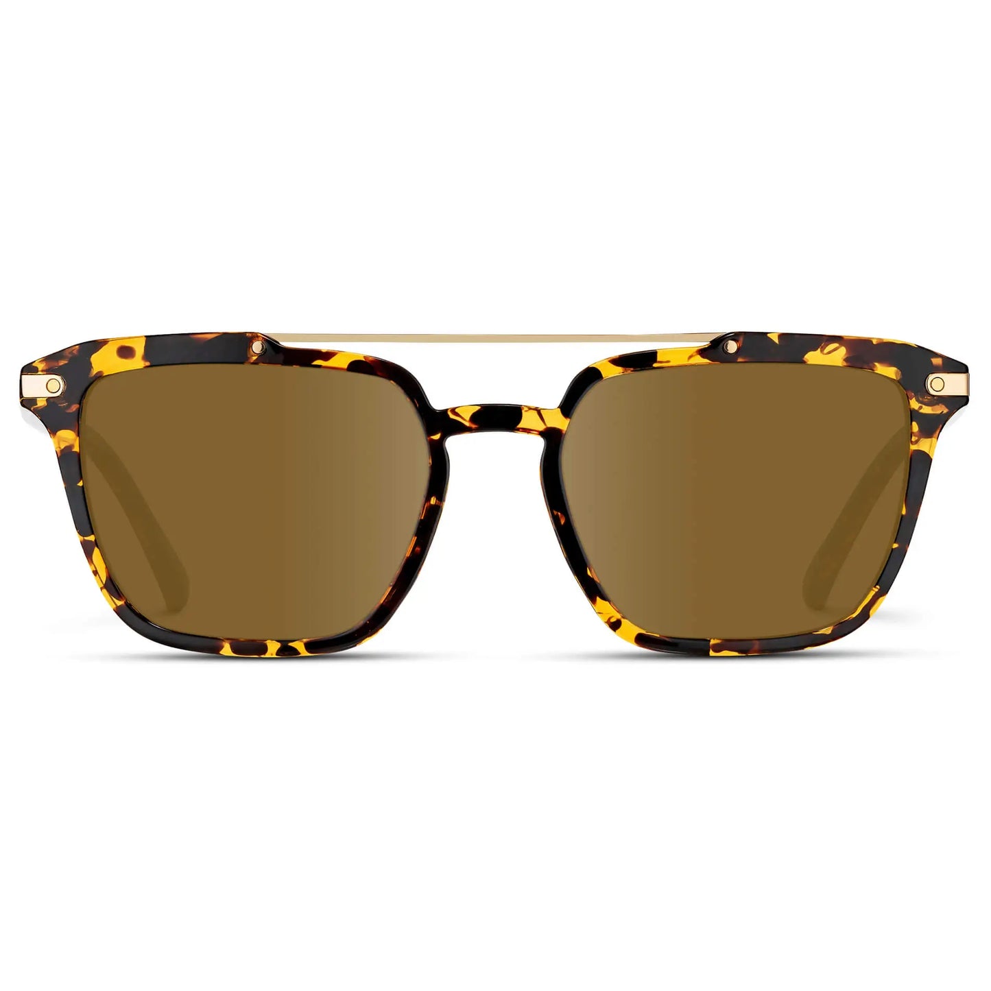 Amber Tortoise / Amber || Men's Square Double Bridge Prescription Sunglasses with Amber Tortoise Frame and Amber Lenses on a white background
