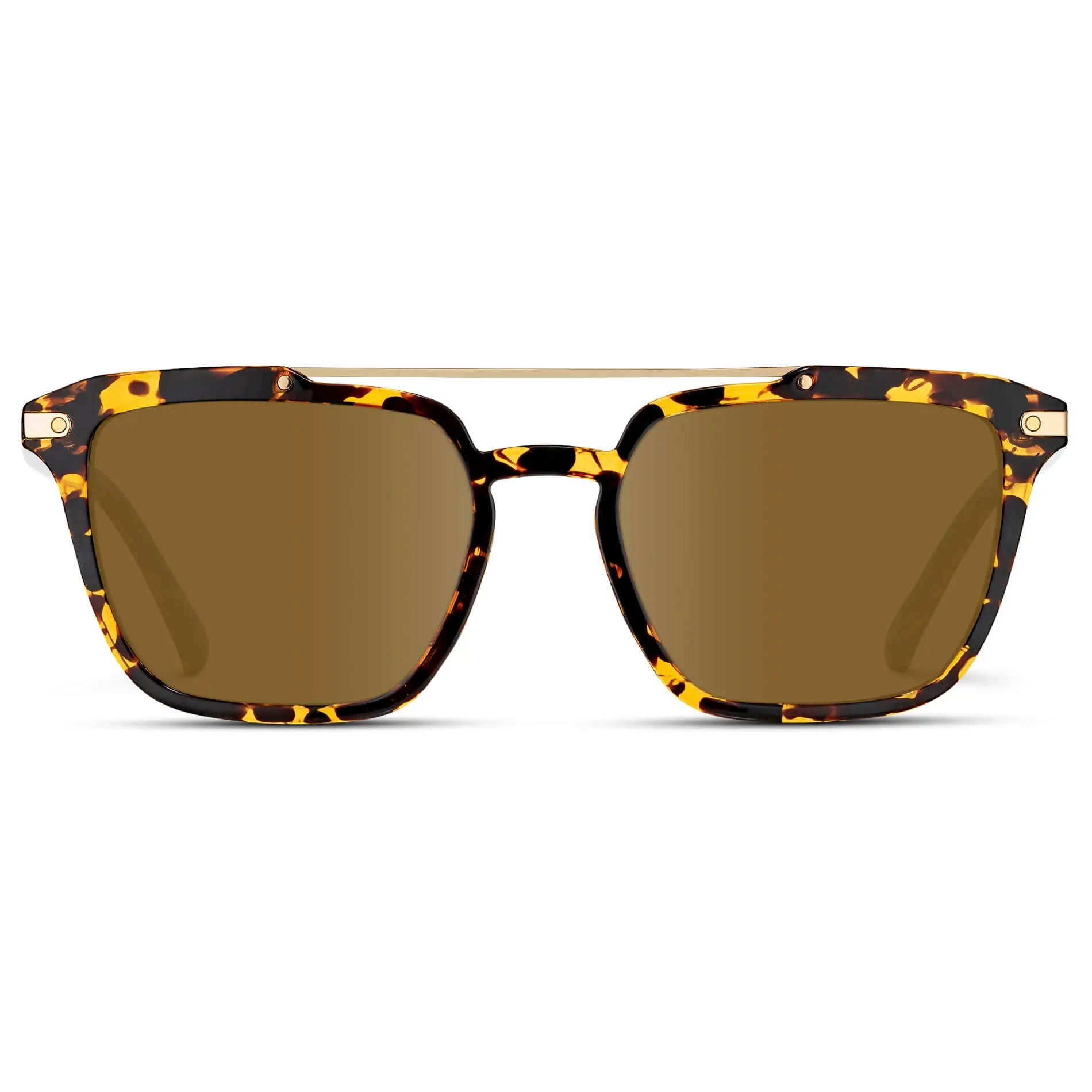 Amber Tortoise / Amber || Men's Square Double Bridge Prescription Sunglasses with Amber Tortoise Frame and Amber Lenses on a white background