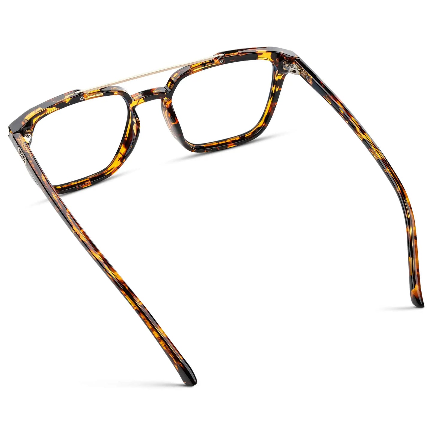 Amber Tortoise || Back view of Men's Double Bridge Square Eyeglasses with Amber Tortoise Frame and Clear Prescription Lenses on a white background