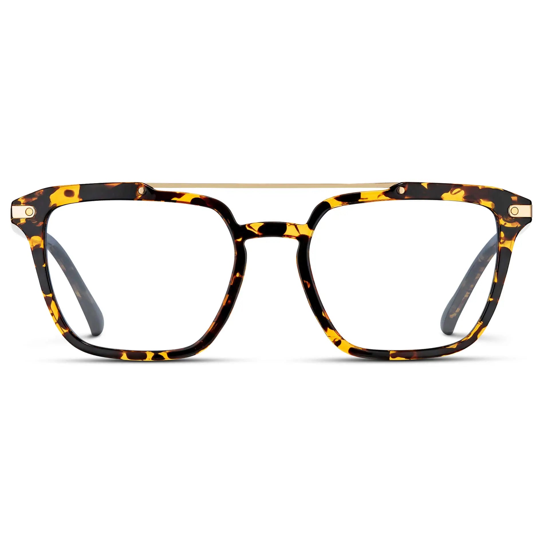Amber Tortoise || Men's Double Bridge Square Eyeglasses with Amber Tortoise Frame and Clear Prescription Lenses on a white background