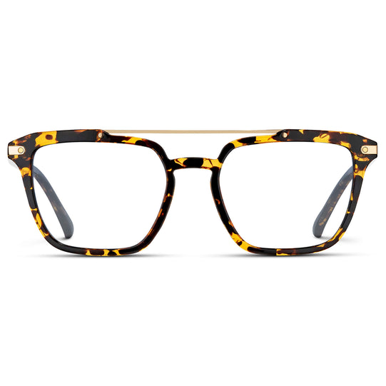 Amber Tortoise || Brown Tortoise Square Eyeglasses with Clear Lenses