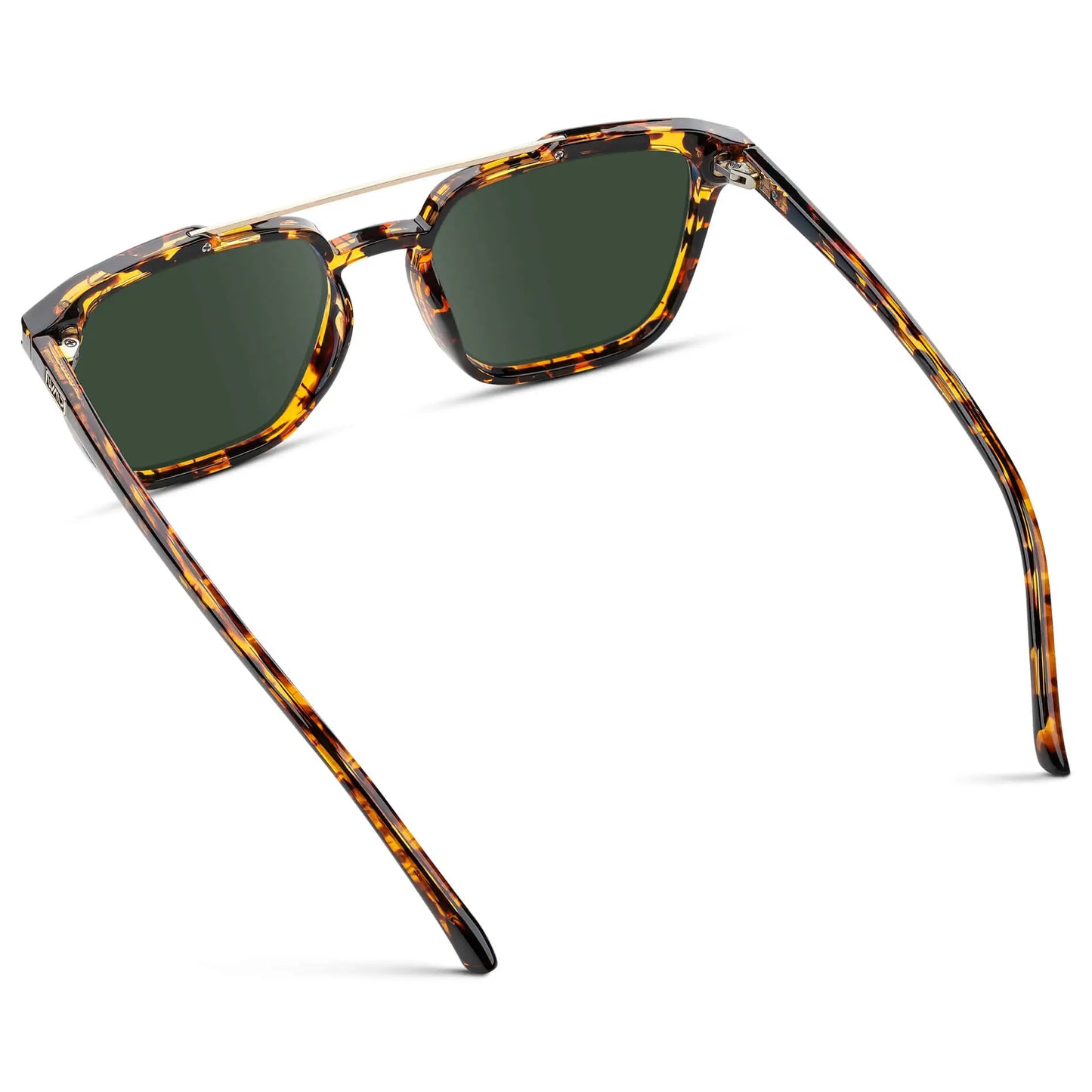 Amber Tortoise / G15 || Back view of Men's Square Double Bridge Prescription Sunglasses with Amber Tortoise Frame and Amber Lenses on a white background