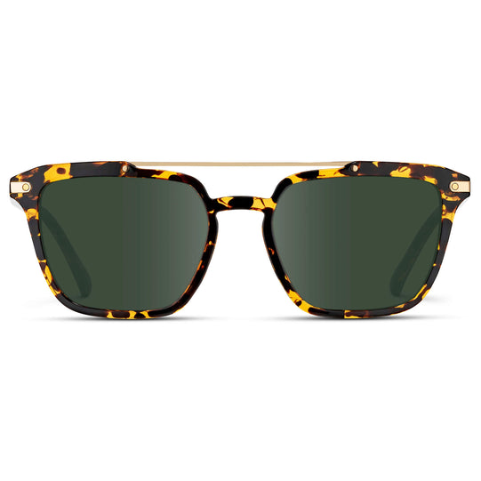 Amber Tortoise / G15 Lens || Brown Tortoise Square Eyeglasses with Green Lenses