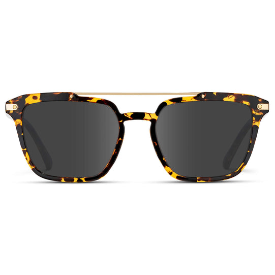 Amber Tortoise / Grey Lens || Brown Tortoise Square Eyeglasses with Grey Lenses