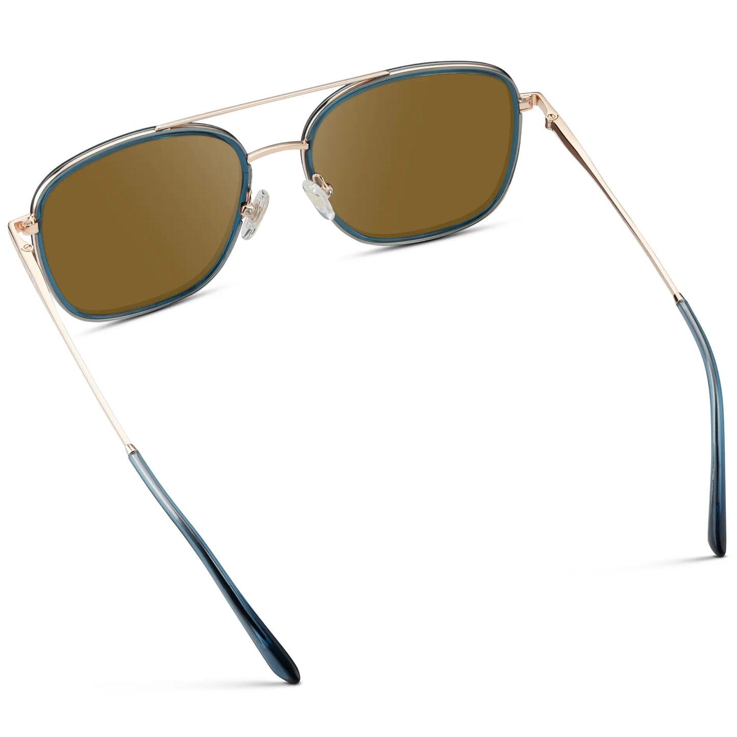 Crystal Cobalt / Amber || Women's Oversized Square Aviator Prescription Eyeglasses with Blue Acetate and Stainless Steel Frame and Brown Lenses