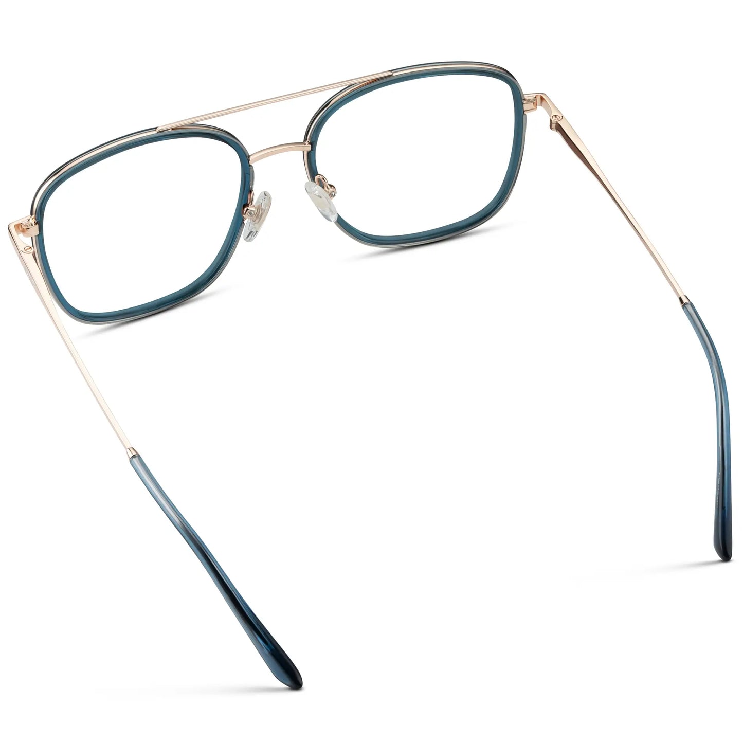 Crystal Cobalt || Women's Oversized Square Aviator Prescription Eyeglasses with Blue Acetate and Stainless Steel Frame and Clear Lenses