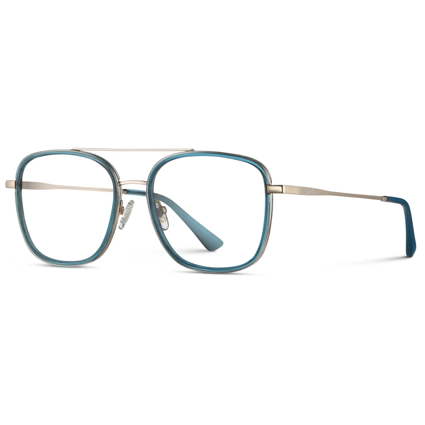 Crystal Cobalt || Women's Oversized Square Aviator Prescription Eyeglasses with Blue Acetate and Stainless Steel Frame and Clear Lenses