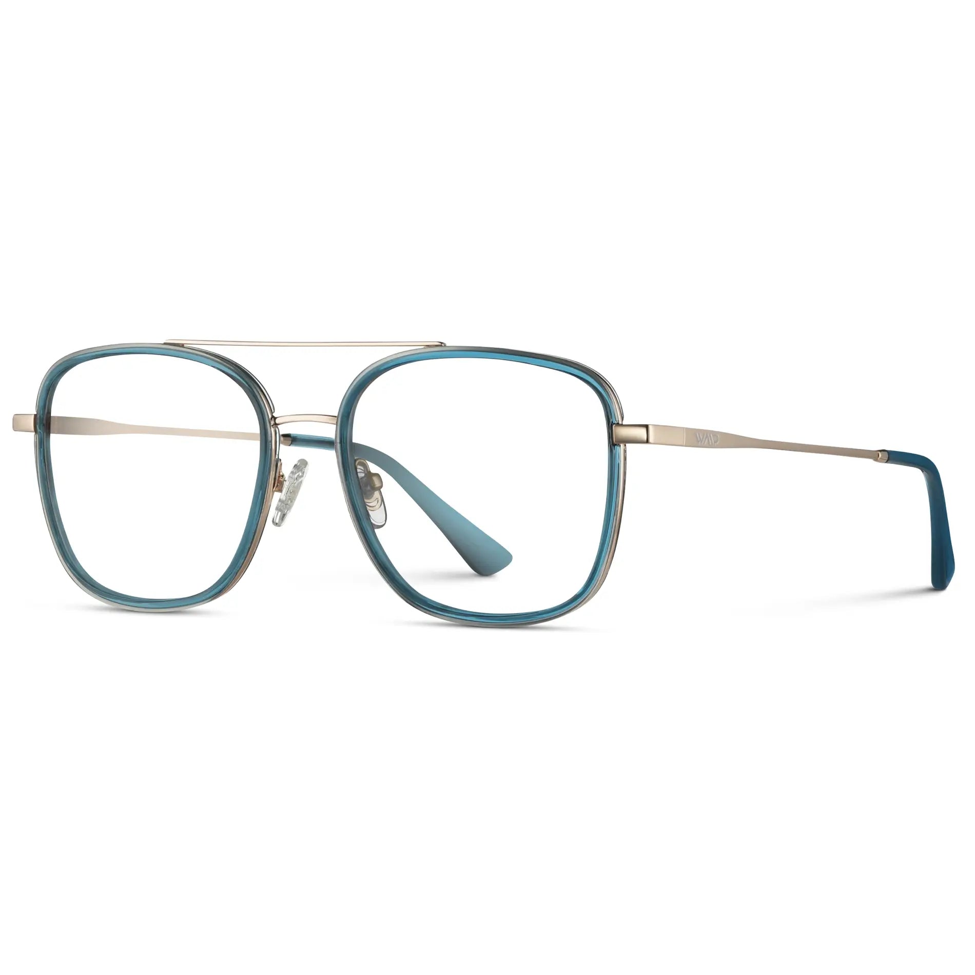 Crystal Cobalt || Women's Oversized Square Aviator Prescription Eyeglasses with Blue Acetate and Stainless Steel Frame and Clear Lenses