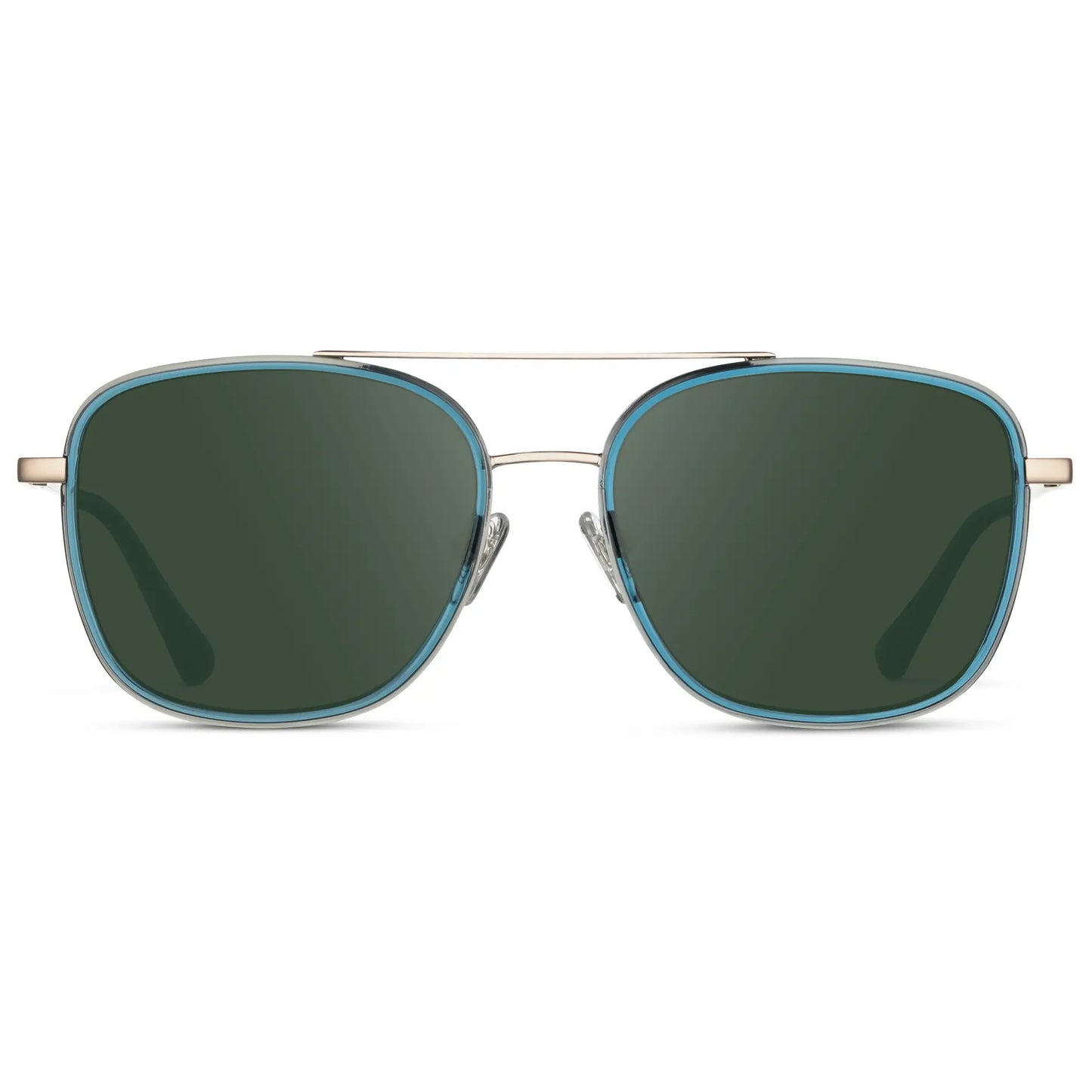 Crystal Cobalt / G15 || Women's Oversized Square Aviator Prescription Eyeglasses with Blue Acetate and Stainless Steel Frame and Green Lenses