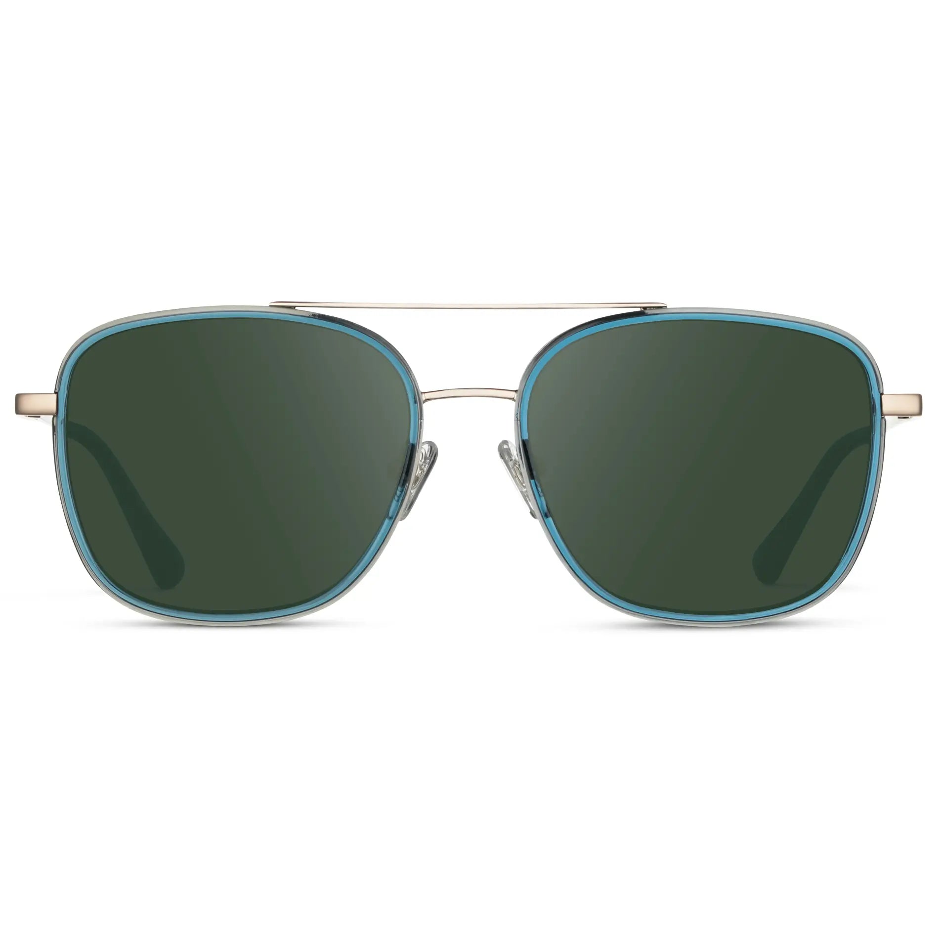 Crystal Cobalt / G15 || Women's Oversized Square Aviator Prescription Eyeglasses with Blue Acetate and Stainless Steel Frame and Green Lenses