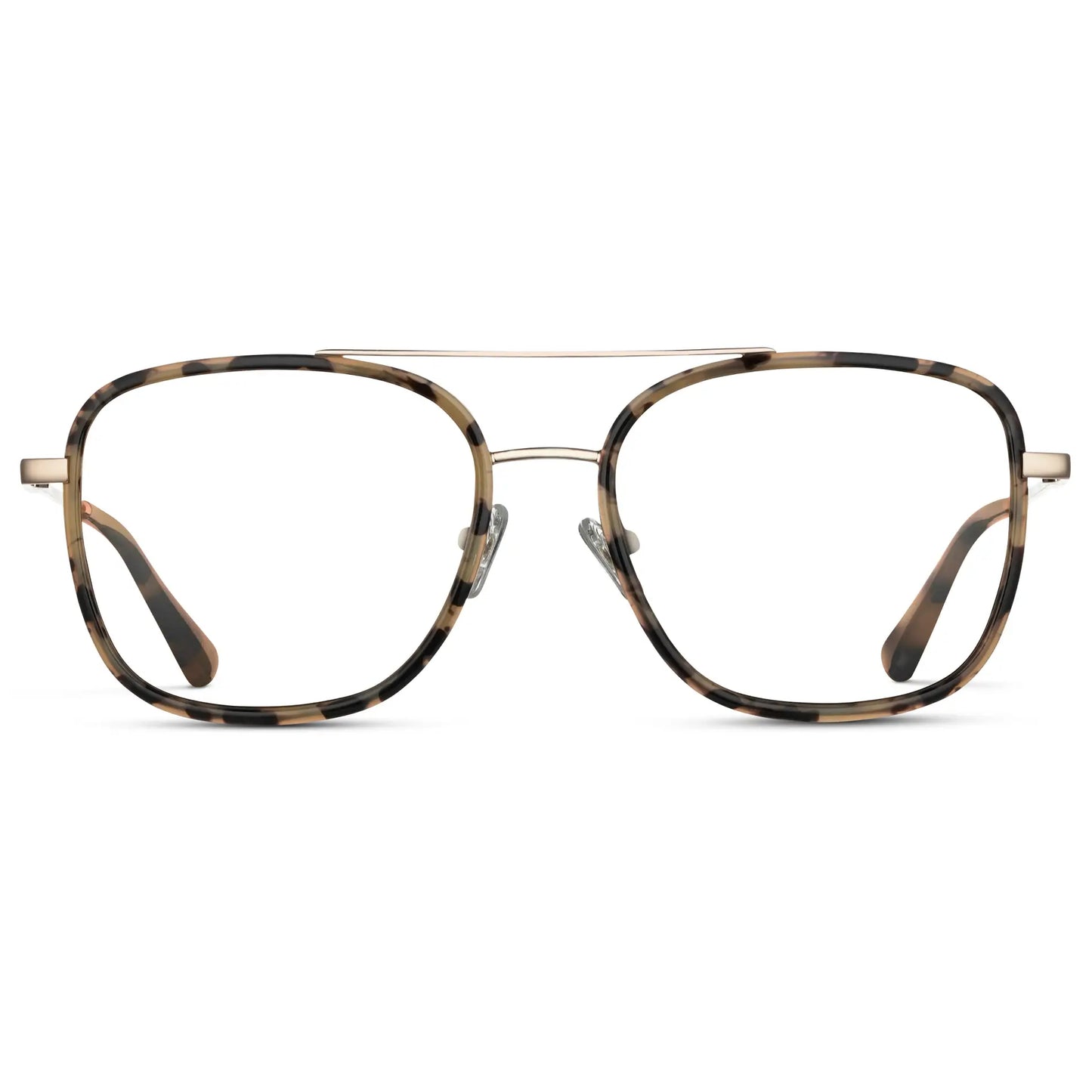 Beige Tortoise || Women's Oversized Square Aviator Prescription Eyeglasses with Beige Tortoise Acetate and Stainless Steel Frame and Clear Lenses