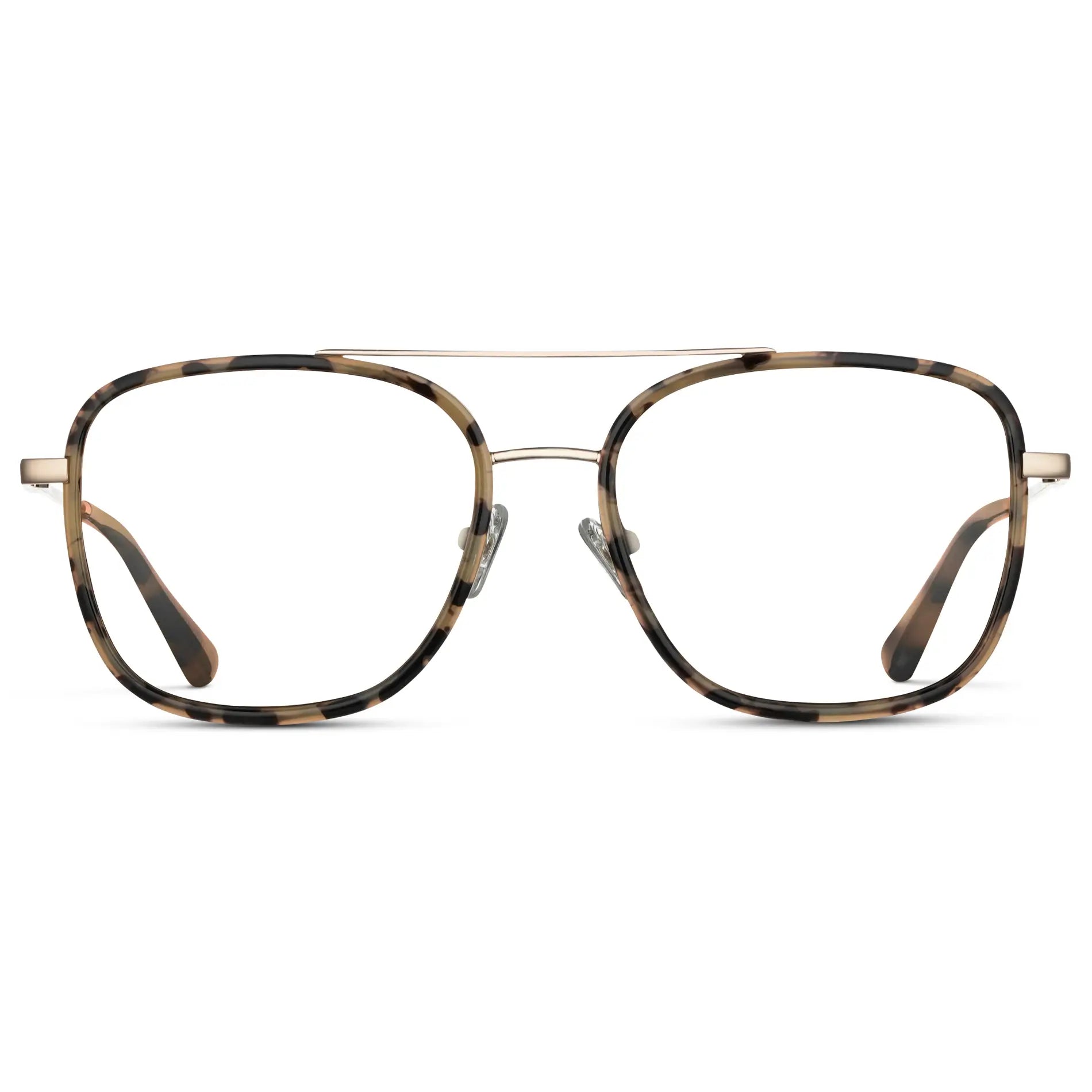 Beige Tortoise || Women's Oversized Square Aviator Prescription Eyeglasses with Beige Tortoise Acetate and Stainless Steel Frame and Clear Lenses