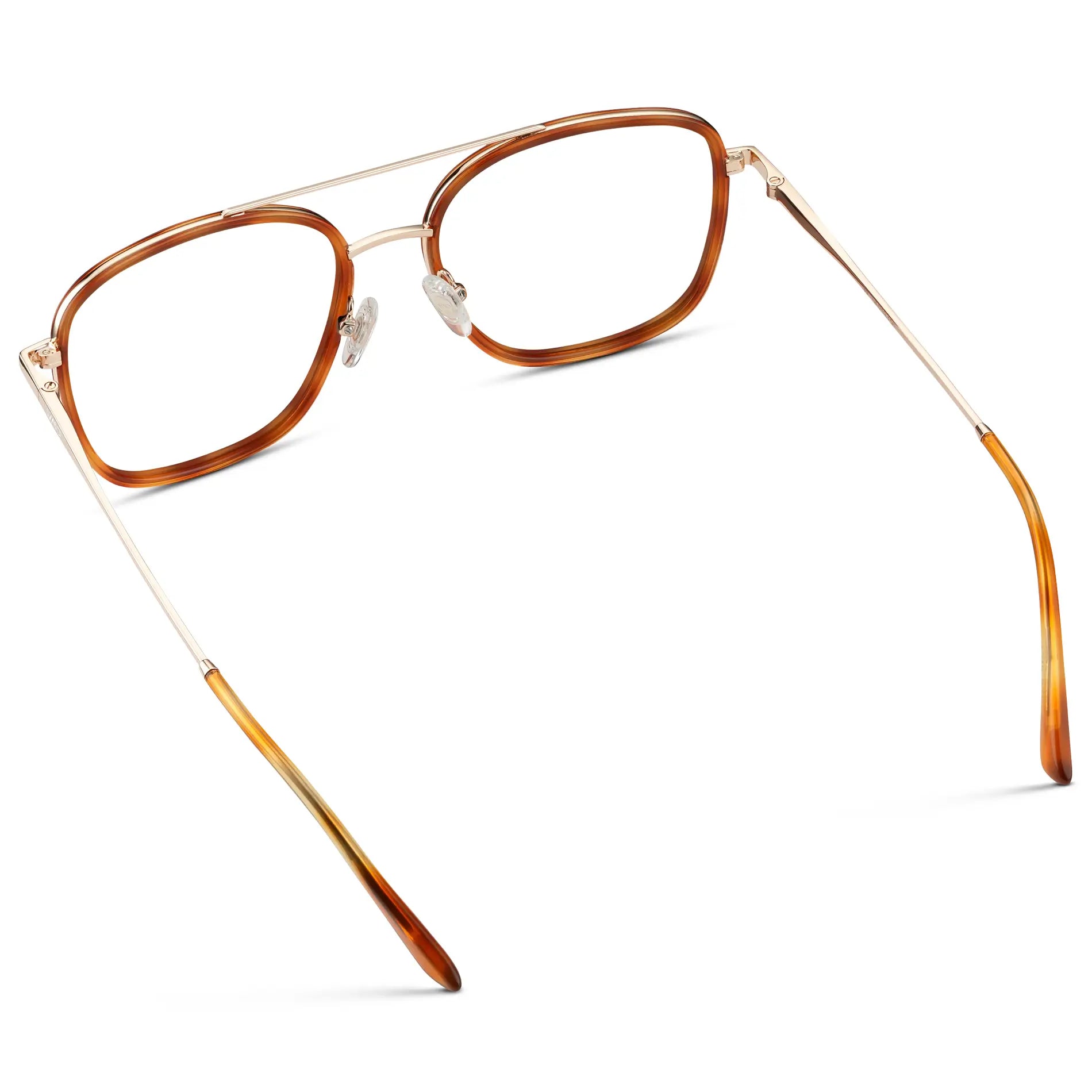 Sunset Tortoise || Women's Oversized Square Aviator Prescription Eyeglasses with Orange Tortoise Acetate and Stainless Steel Frame and Clear Lenses