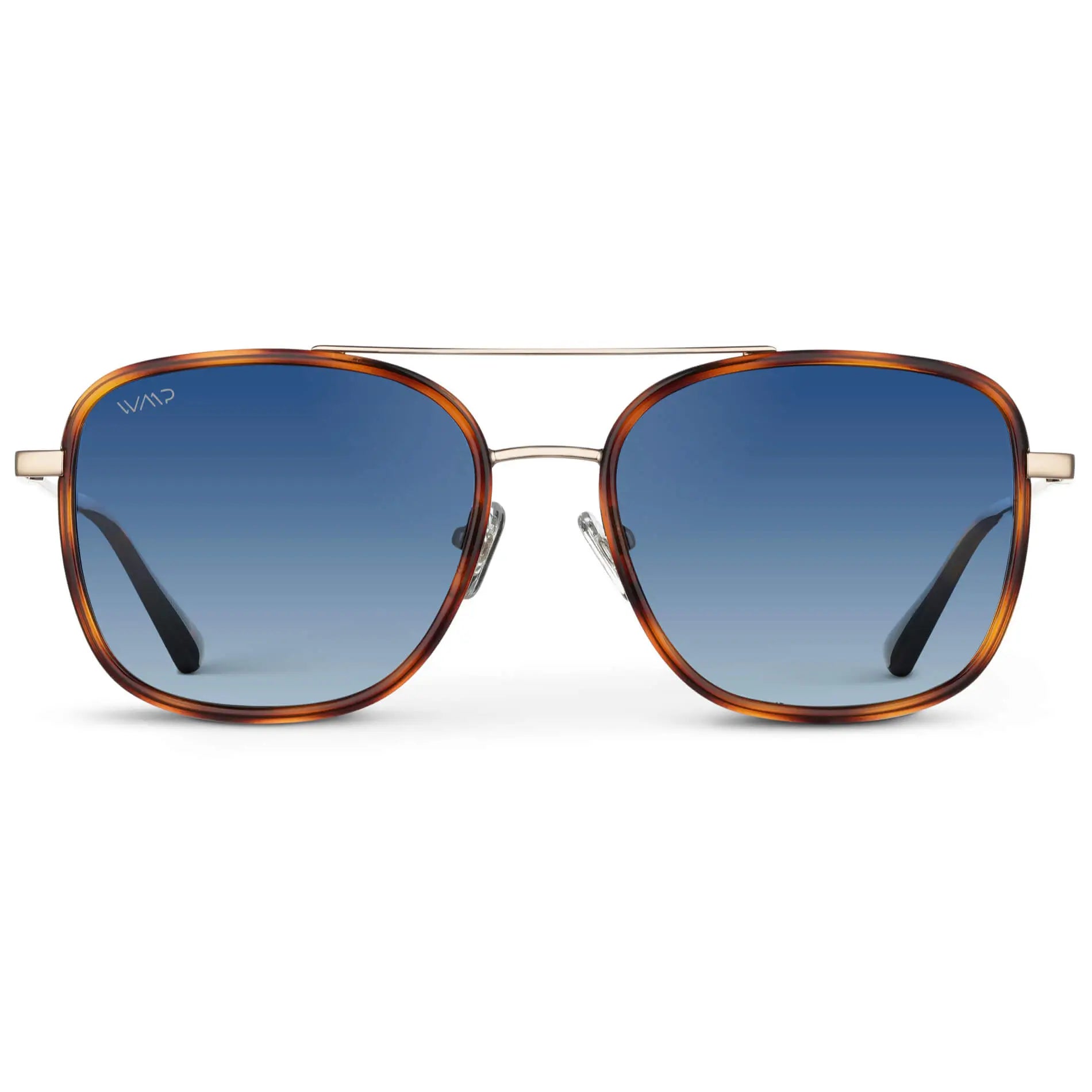 Brown Tortoise / Gradient Blue Lens || Brown Tortoise Aviator Frame Sunglasses with Blue Polarized Lenses