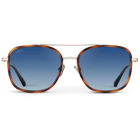 Brown Tortoise / Gradient Blue Lens || Brown Tortoise Aviator Frame Sunglasses with Blue Polarized Lenses