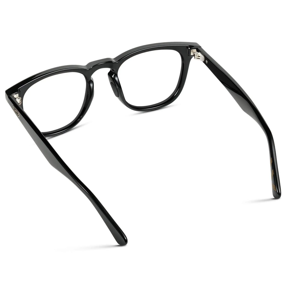 Back view of Men's Wide Fit Round Prescription Glasses with Black Frame and Clear Lens on a white background