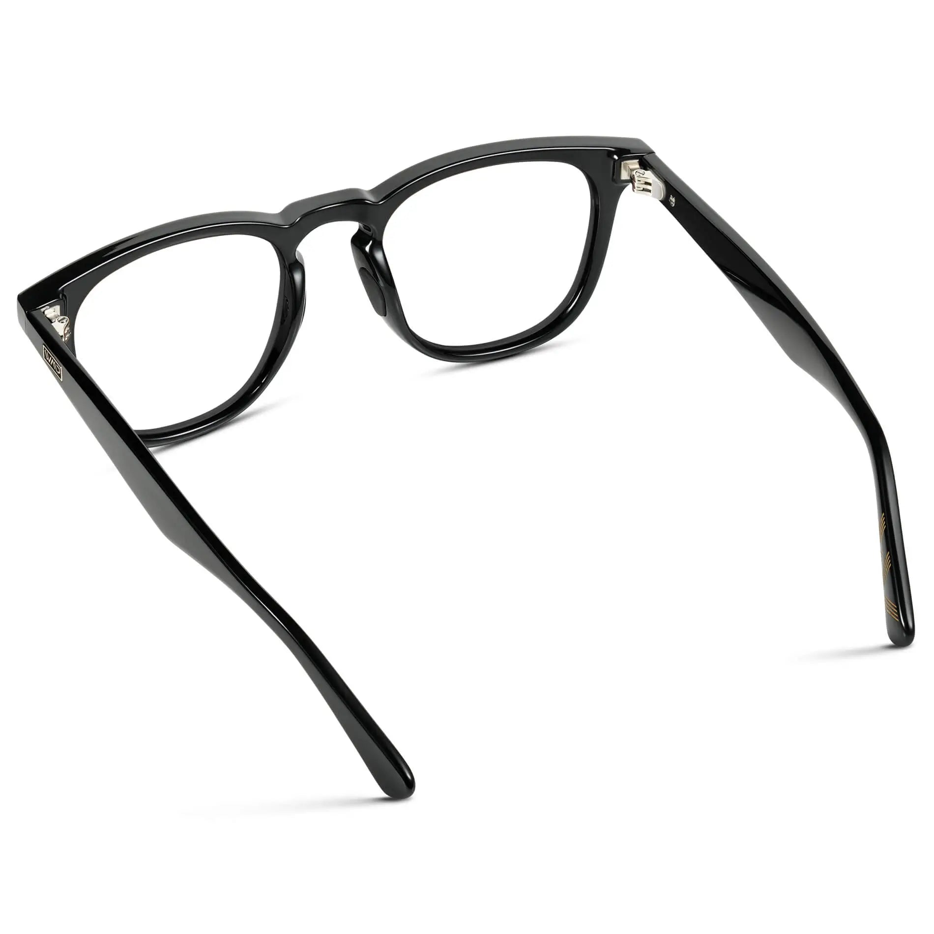 Black || Back view of Men's Round Prescription Glasses with Black Frame and Clear Lenses on a white background 