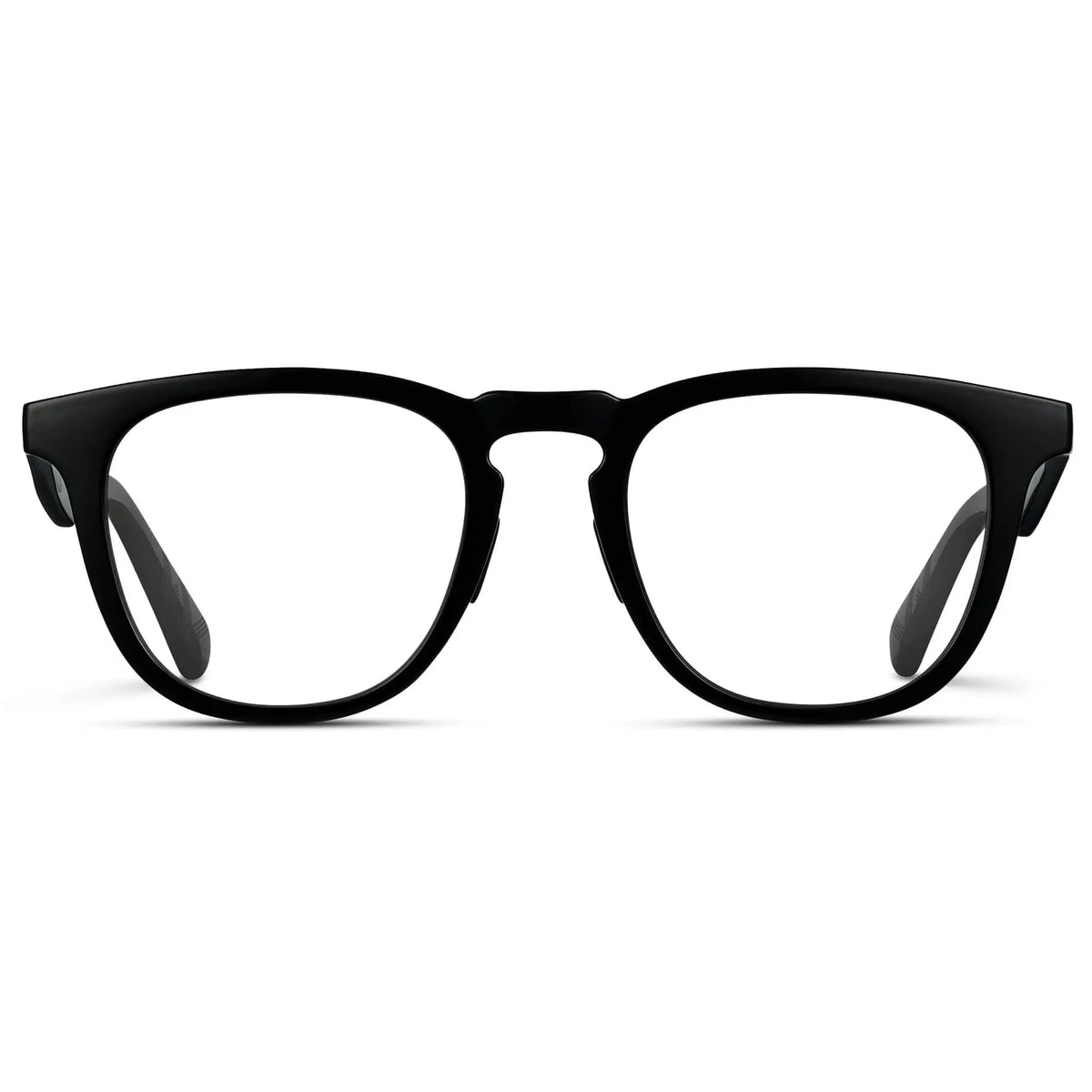 Front view of Men's Medium Fit Round Prescription Glasses with Black Frame and Clear Lens on a white background