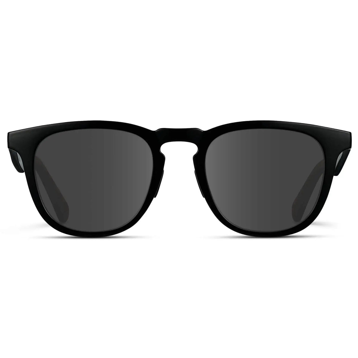 Front view of Men's Wide Fit Round Prescription Sunglasses with Black Frame and Grey Lens on a white background