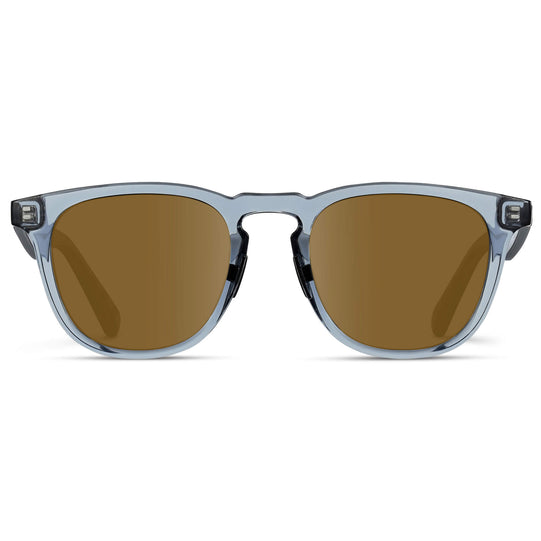 Denim Blue / Amber Lens || Blue Round Frame Sunglasses with Brown Lenses