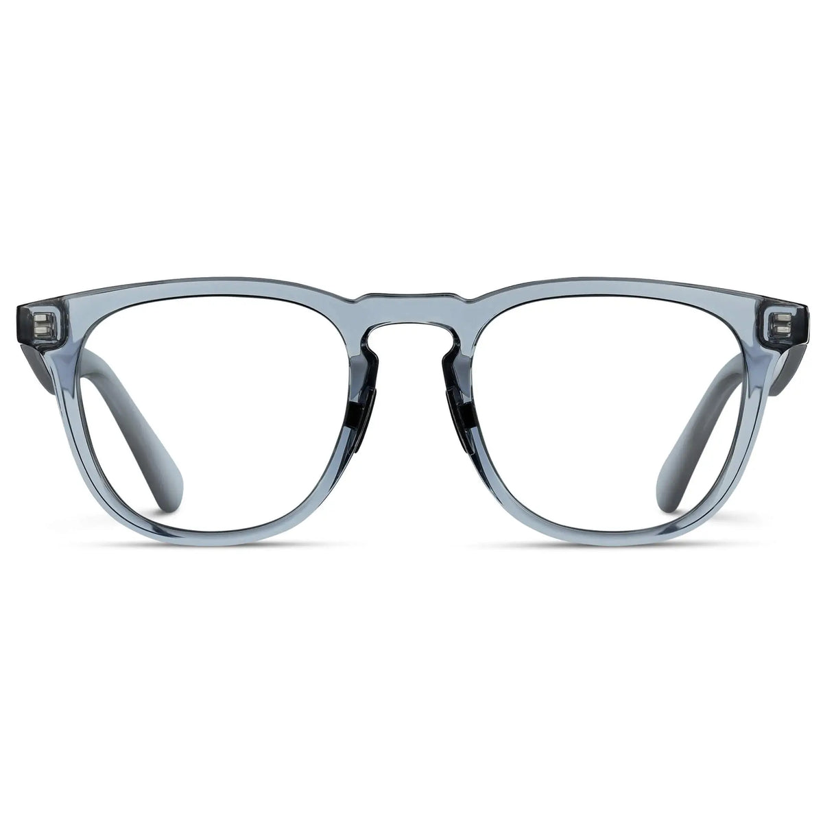 Front view of Men's Wide Fit Round Prescription Glasses with Denim Blue Frame and Clear Lens on a white background