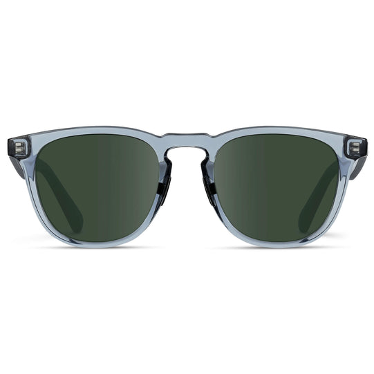 Denim Blue / G15 Lens || Blue Round Frame Sunglasses with Green Lenses