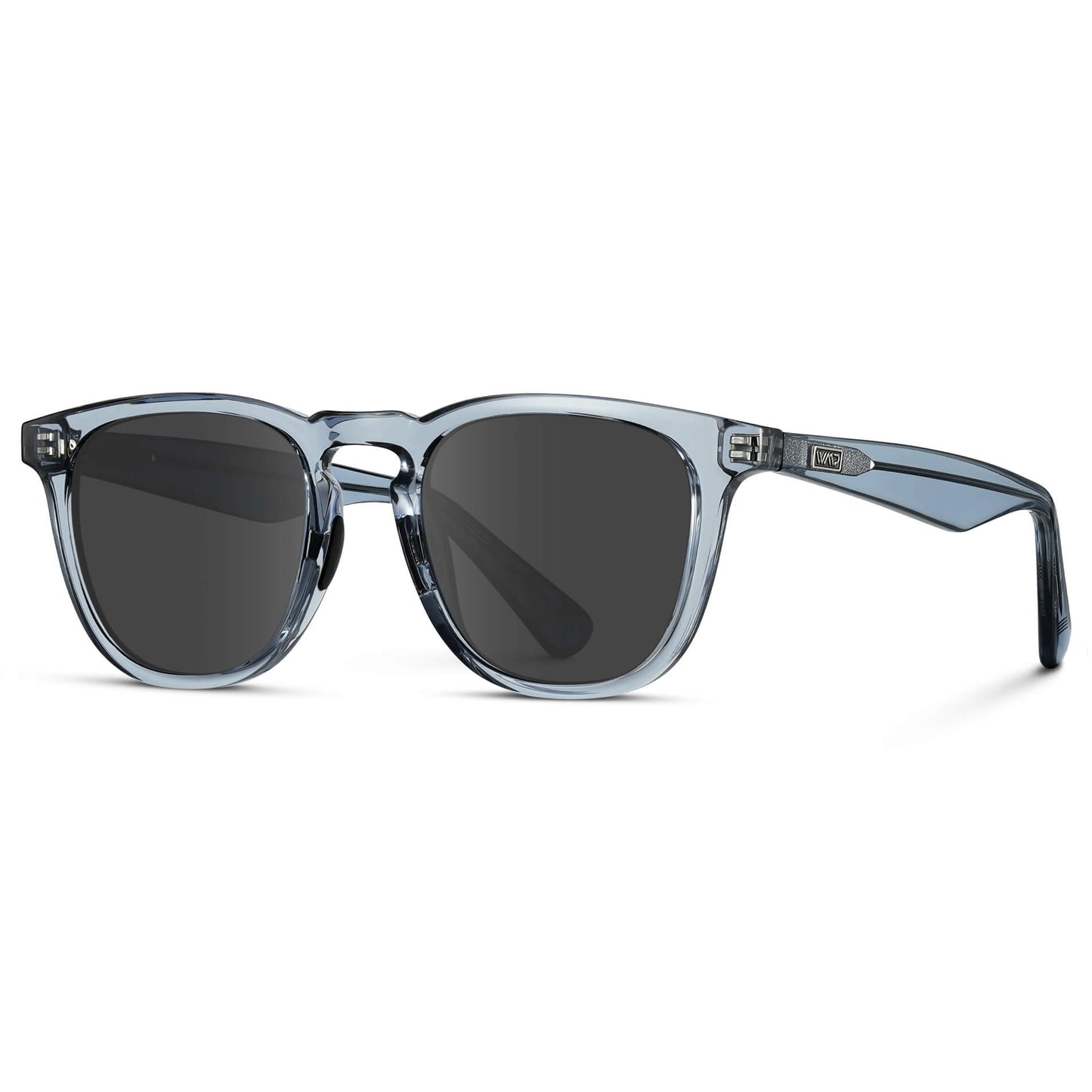 Denim Blue / Grey Lens || Blue Round Frame Sunglasses with Grey Lenses
