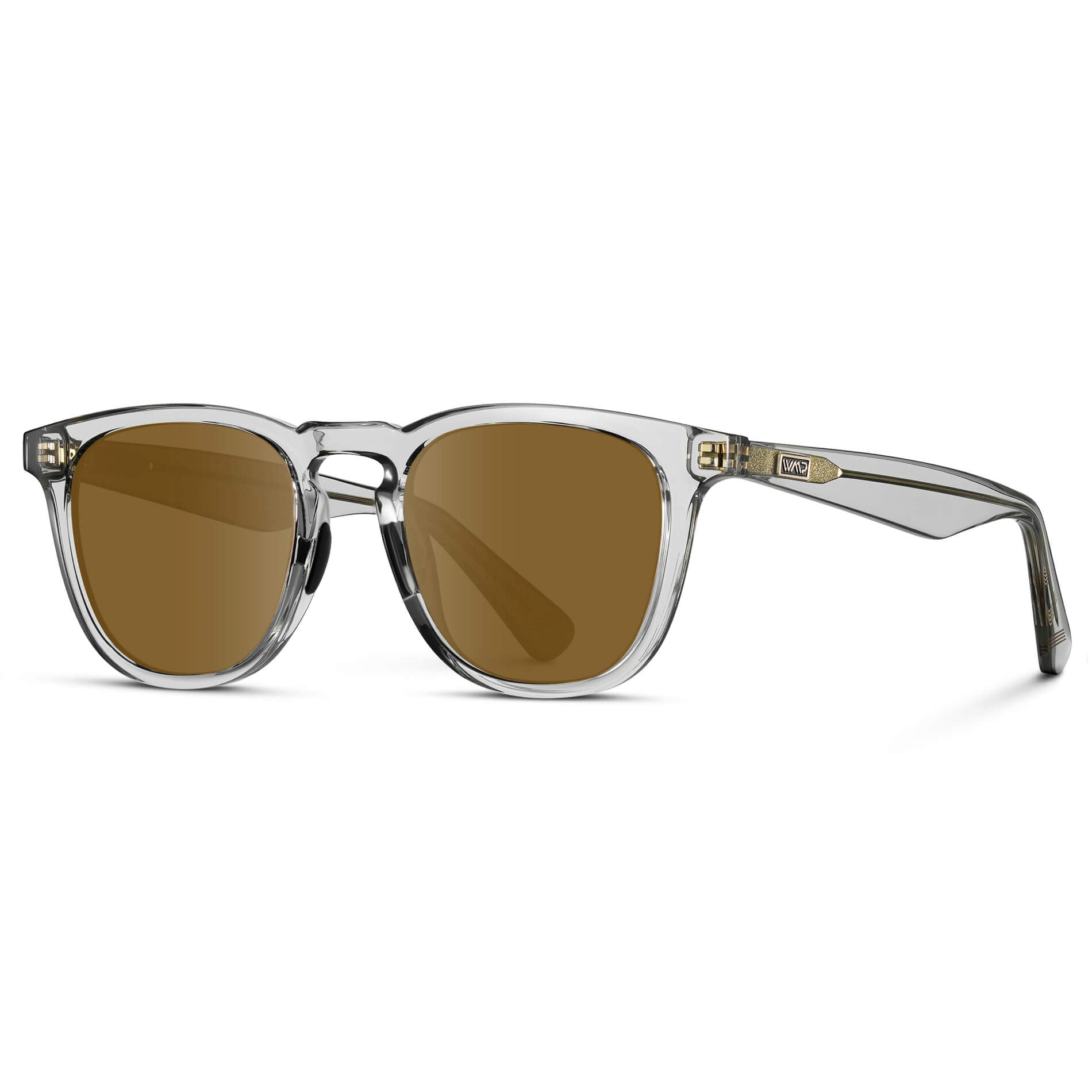 Crystal Ice Grey / Amber Lens || Clear Round Frame Glasses with Brown Lenses