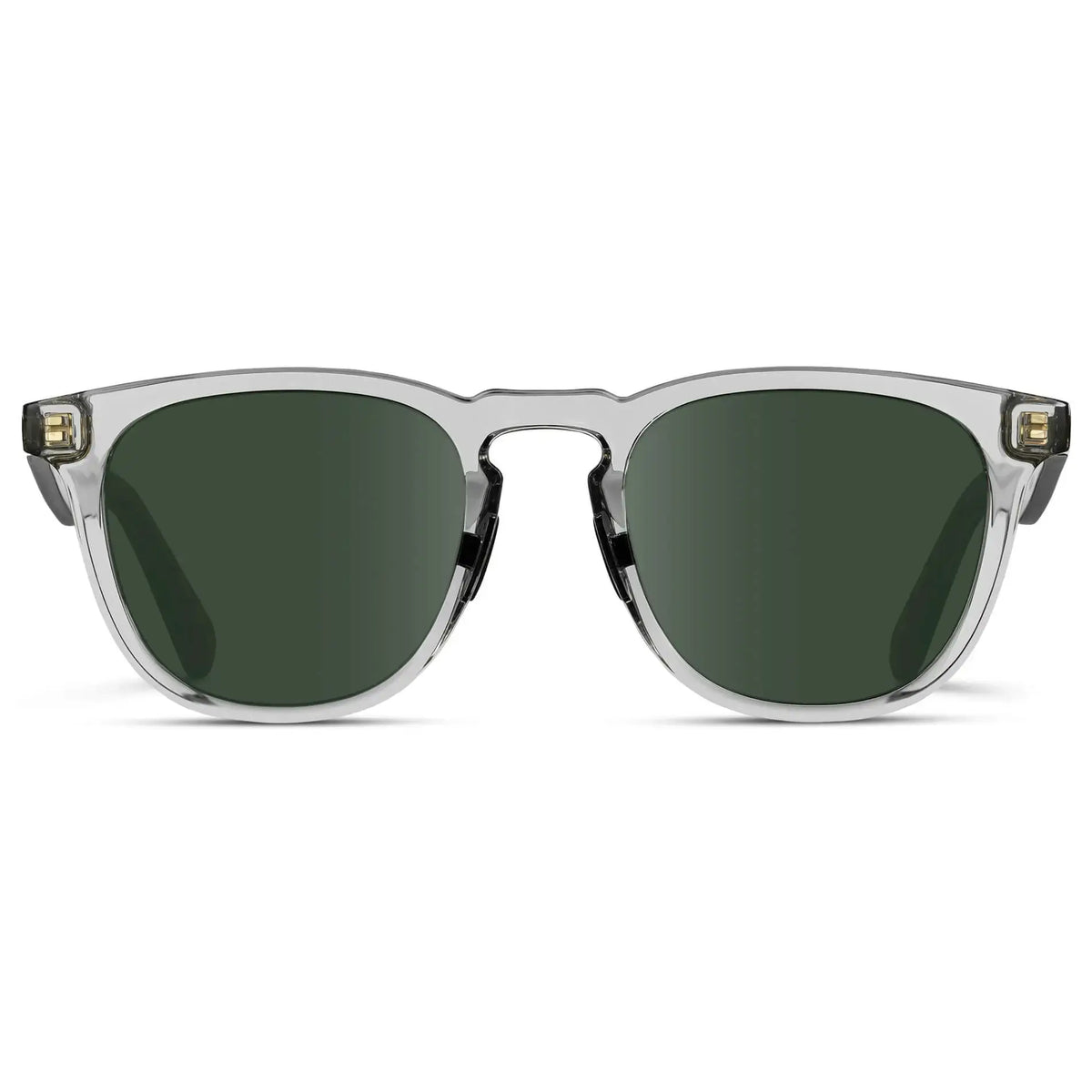 Front view of Men's Wide Fit Round Prescription Sunglasses with Crystal Ice Grey Frame and Green Lens on a white background