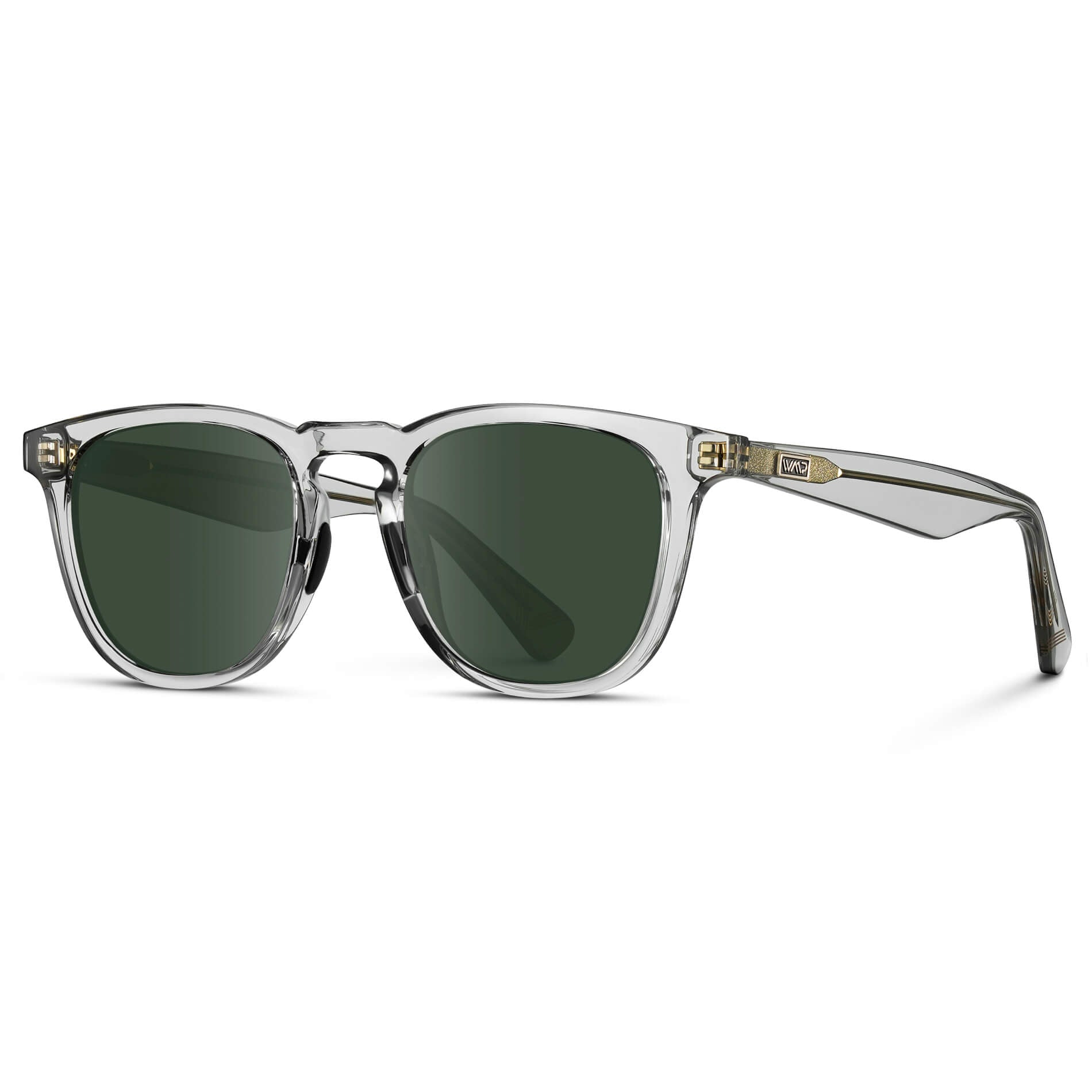 Crystal Ice Grey / G15 Lens || Clear Round Frame Glasses with Green Lenses
