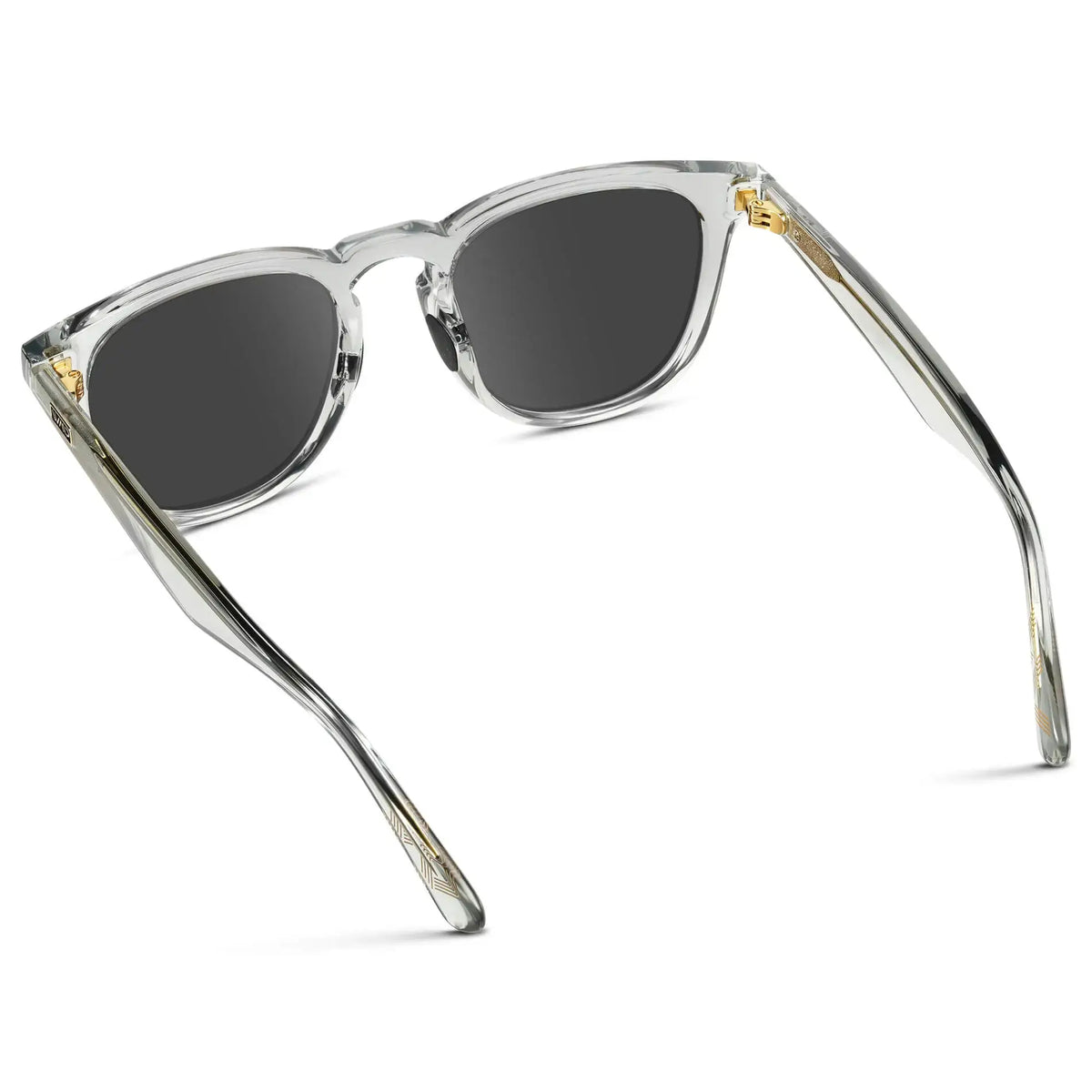 Back view of Men's Medium Fit Round Prescription Sunglasses with Crystal Ice Grey Frame and Grey Lens on a white background