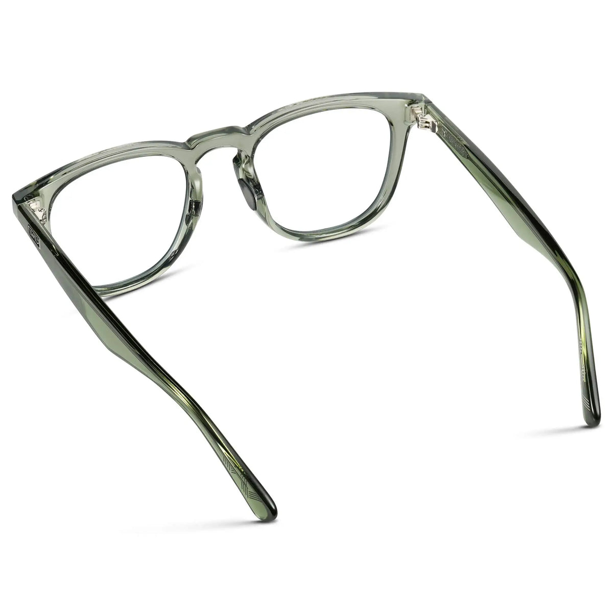 Back view of Men's Medium Fit Round Prescription Glasses with Crystal Agave Green Frame and Clear Lens on a white background