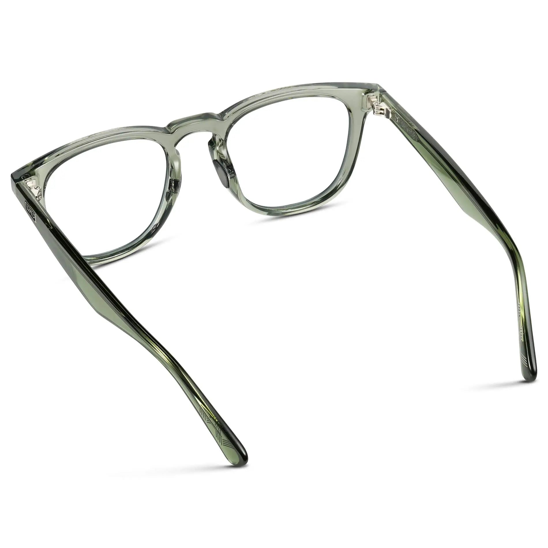 Crystal Agave Green || Back view of Men's Round Prescription Glasses with Crystal Agave Green Frame and Clear Lenses on a white background 