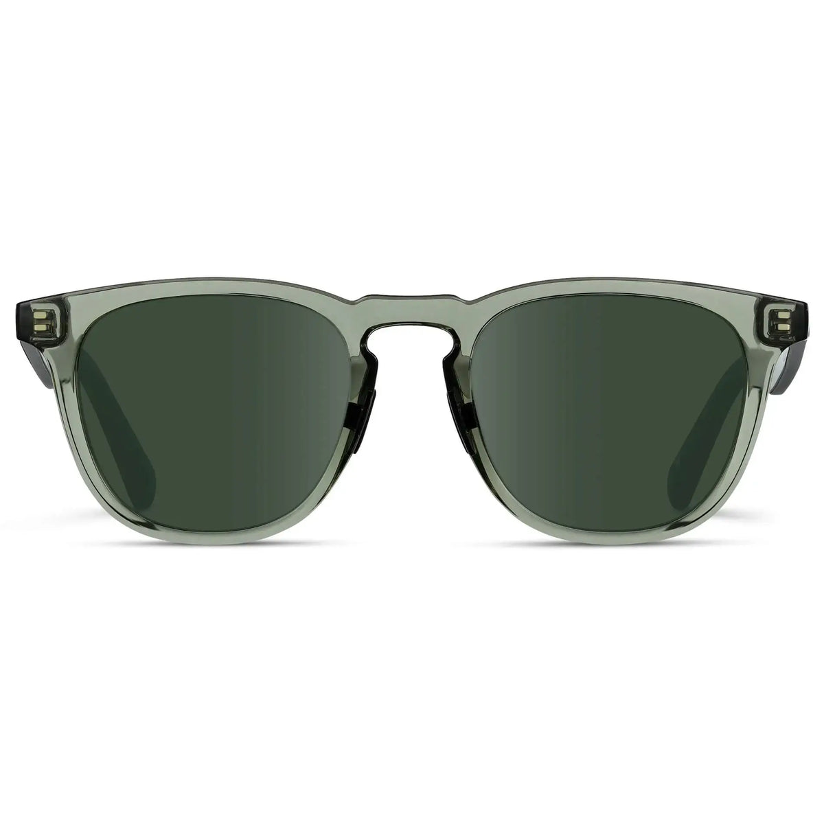 Front view of Men's Medium Fit Round Prescription Sunglasses with Crystal Agave Green Frame and Green Lens on a white background