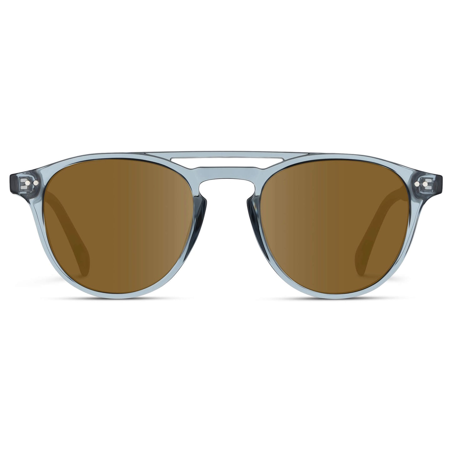 Denim Blue / Amber Lens || Blue Round Frame Eyeglasses with Prescription Sunglass Amber lenses