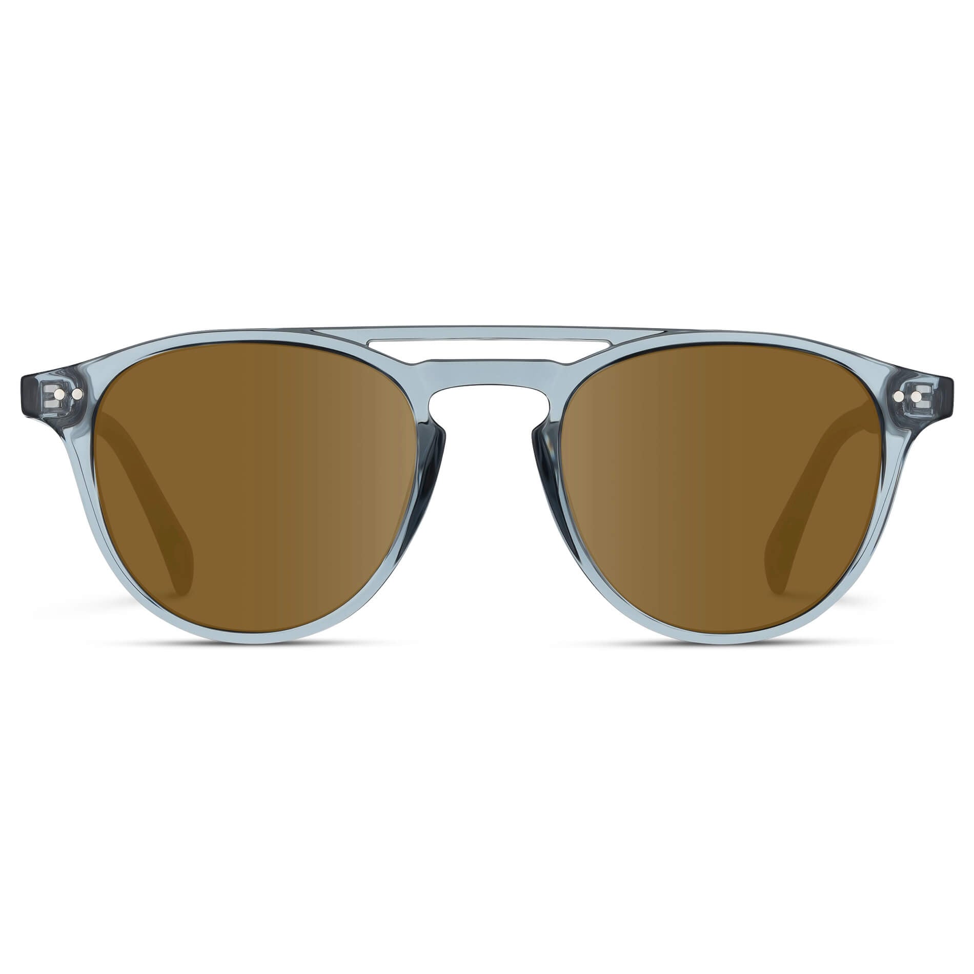 Denim Blue / Amber Lens || Blue Round Frame Eyeglasses with Prescription Sunglass Amber lenses