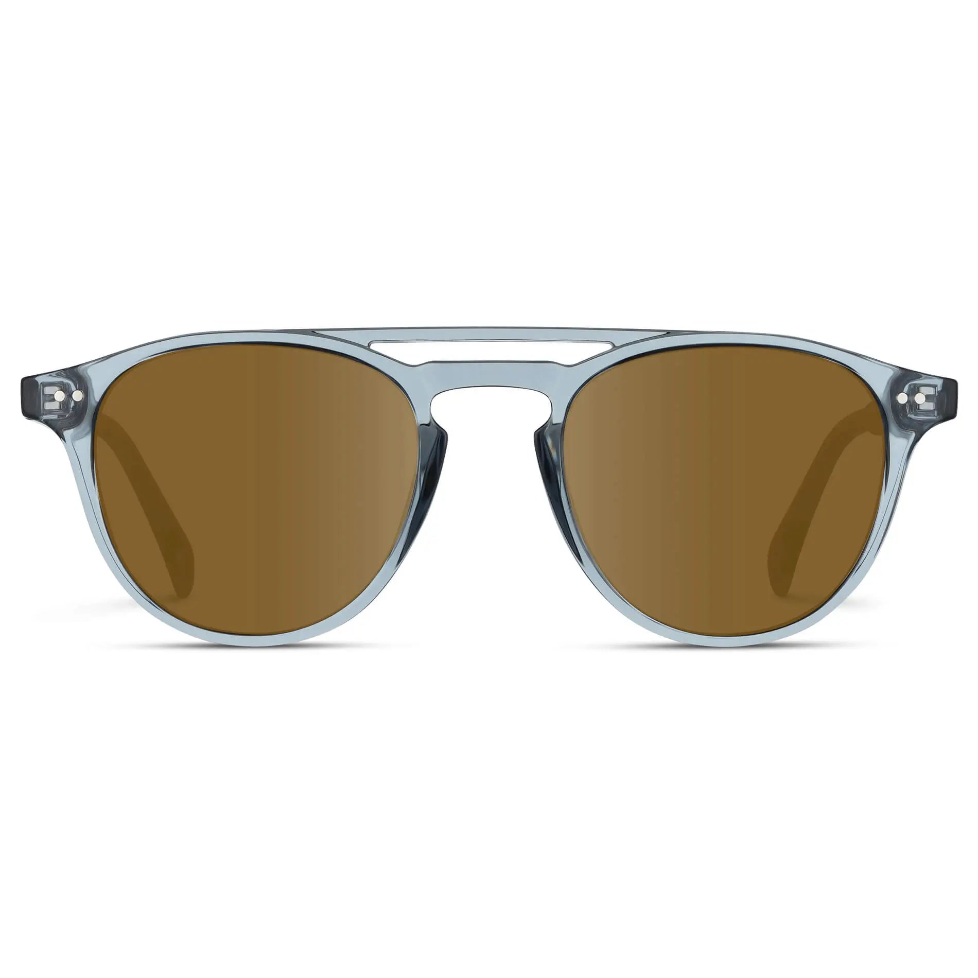 Denim Blue / Amber || Men's Blue Round Frame Prescription Sunglasses with Brown Lenses