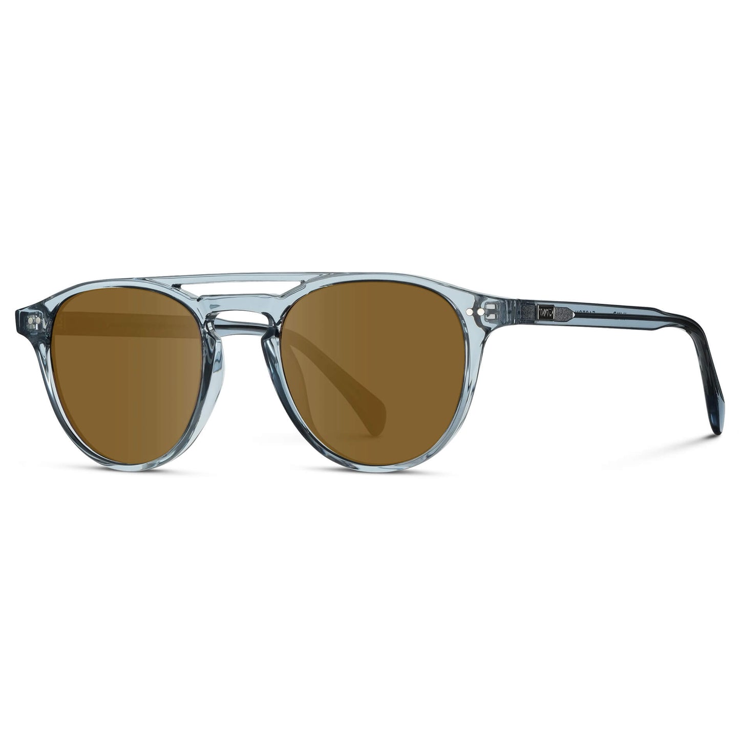 Denim Blue / Amber Lens || Blue Round Frame Eyeglasses with Prescription Sunglass Amber lenses