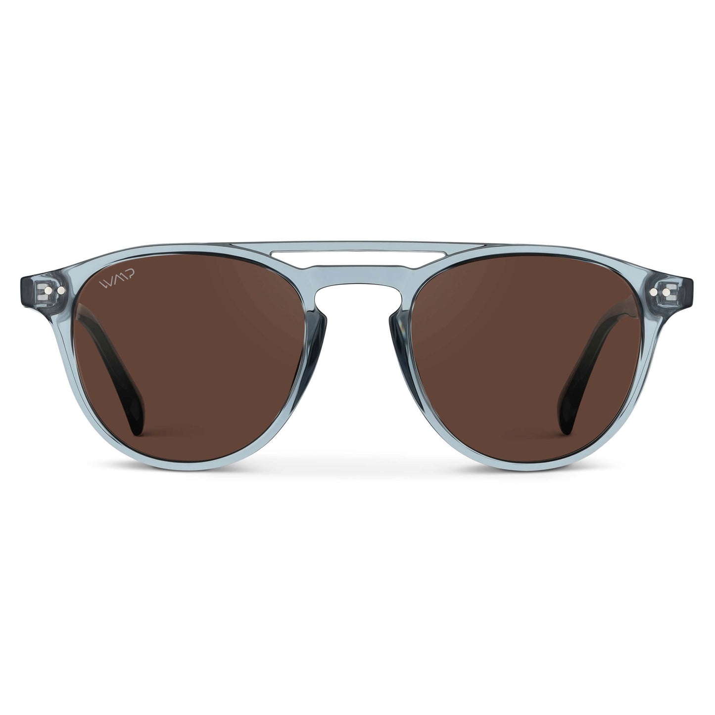 Denim Blue / Brown Lens || Blue Round Frame Sunglasses with Brown Polarized Lenses