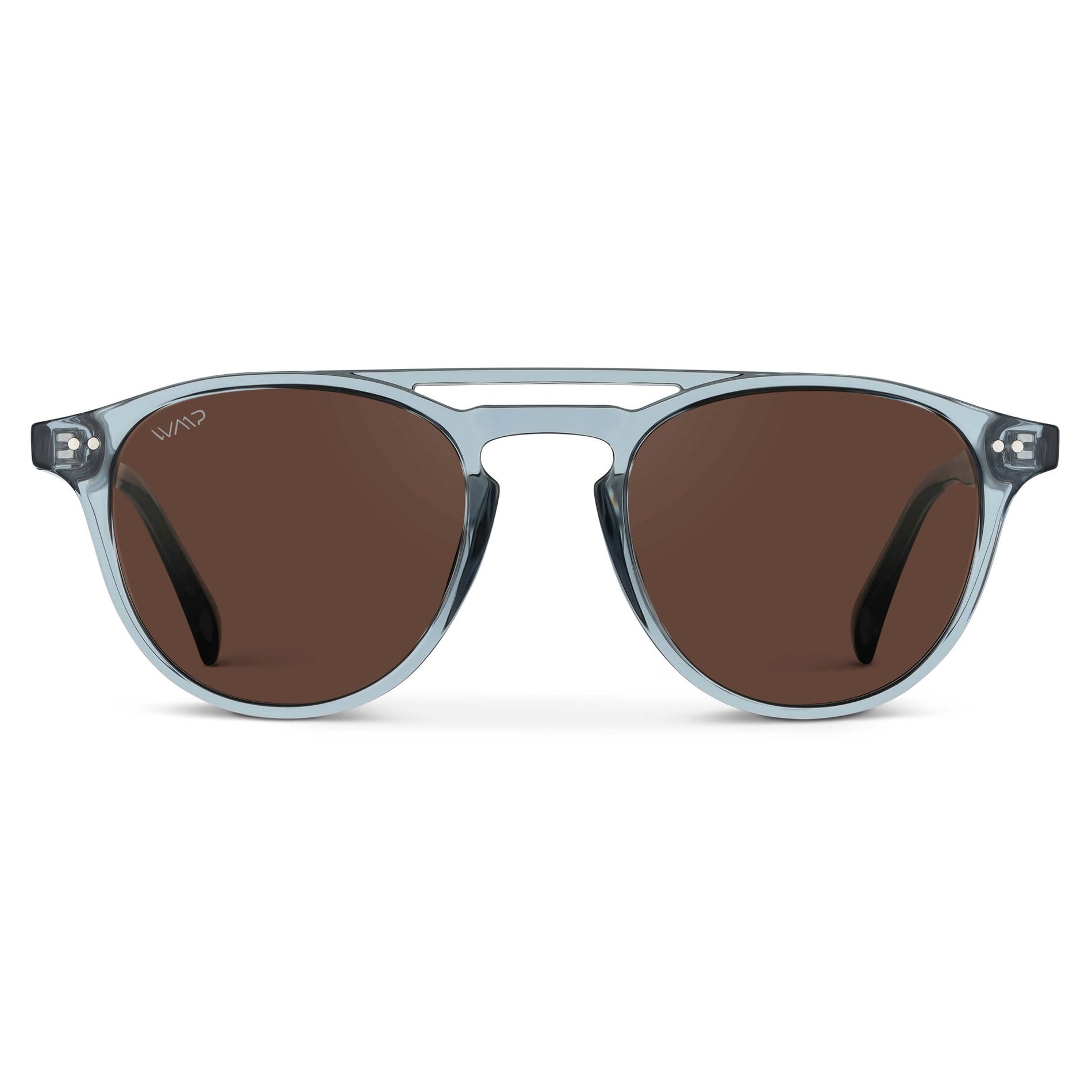 Denim Blue / Brown Lens || Blue Round Frame Sunglasses with Brown Polarized Lenses