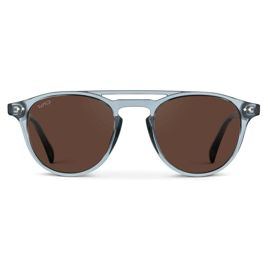 Denim Blue / Brown Lens || Blue Round Frame Sunglasses with Brown Polarized Lenses