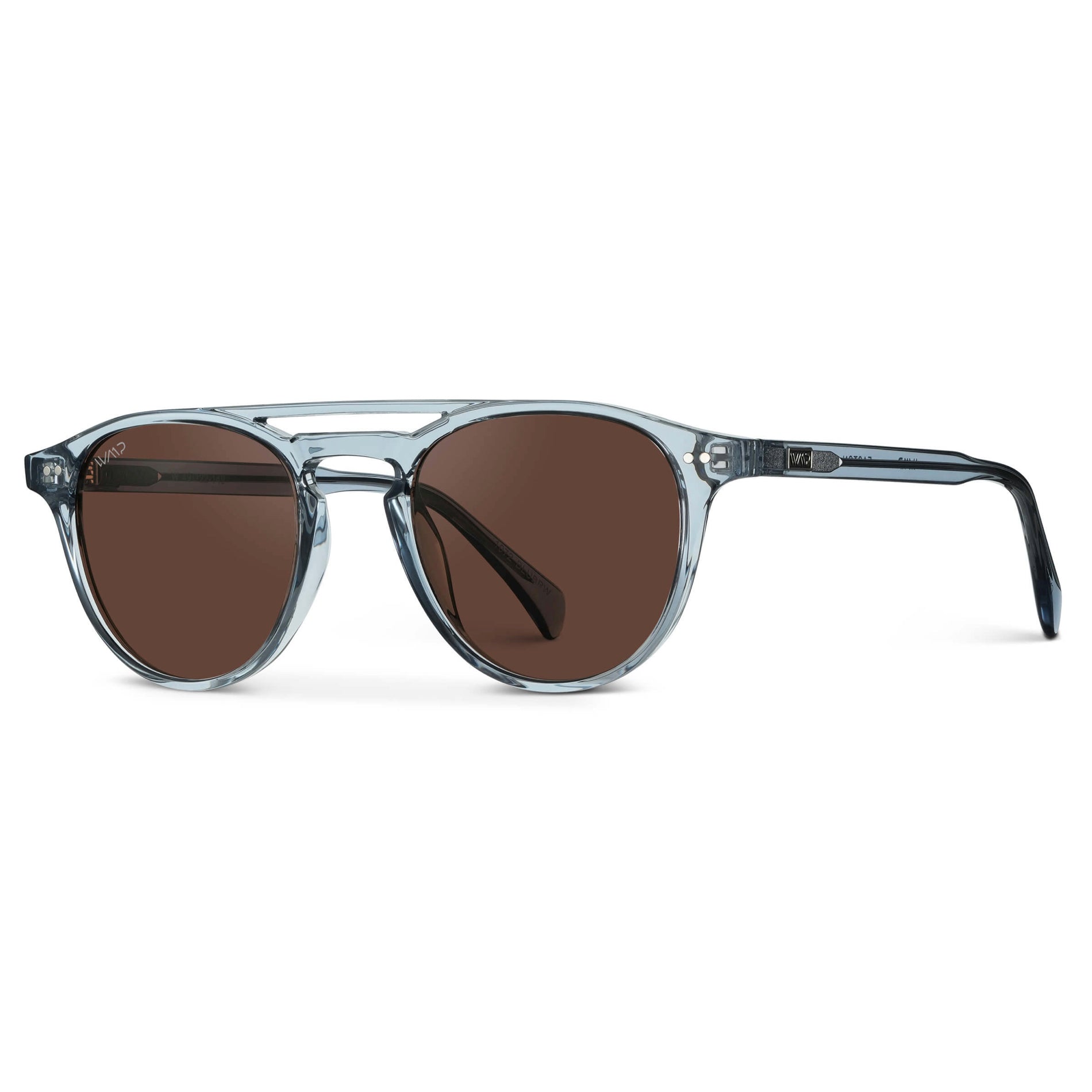 Denim Blue / Brown Lens || Blue Round Frame Sunglasses with Brown Polarized Lenses