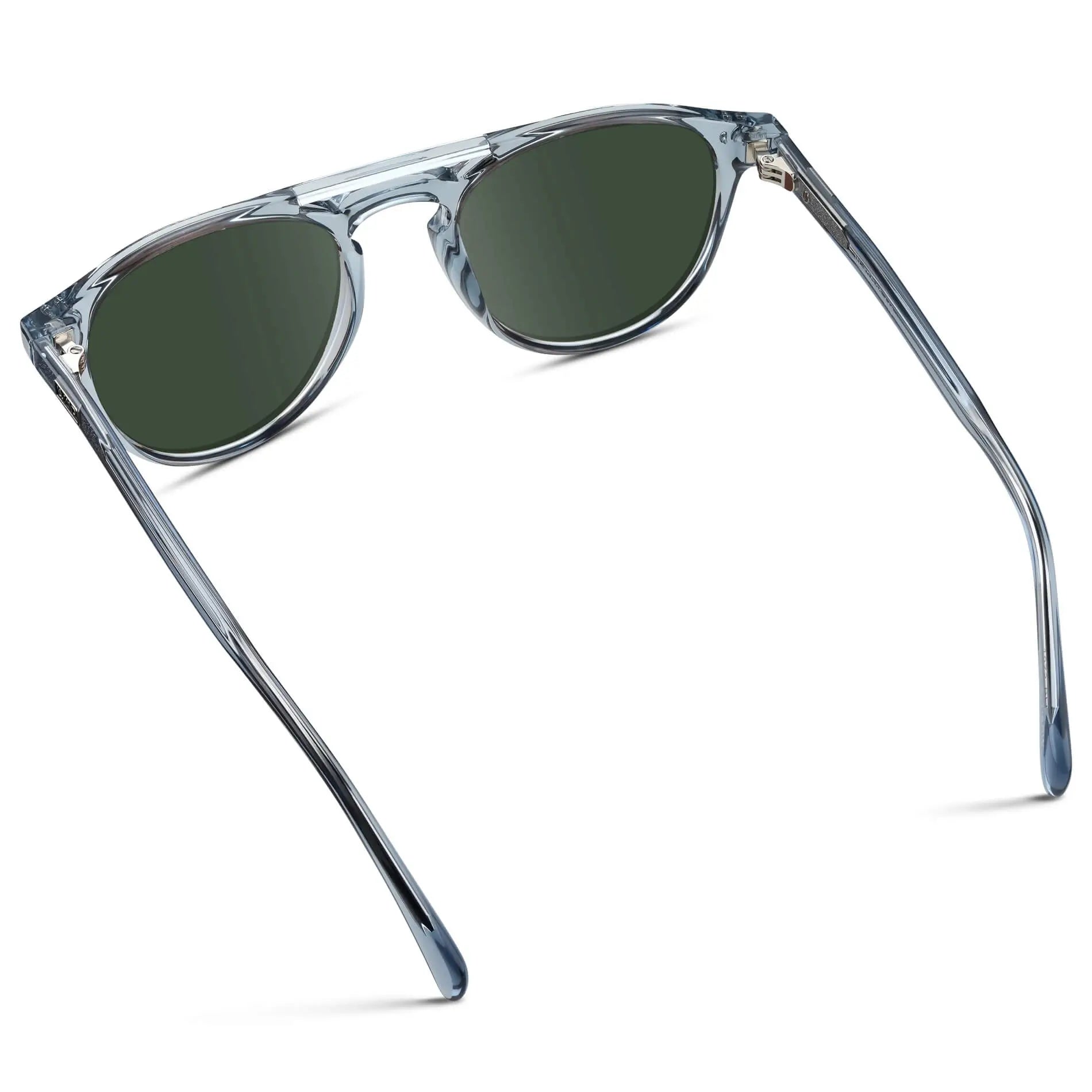 Denim Blue / G15 || Men's Blue Round Frame Prescription Sunglasses with Green Lenses