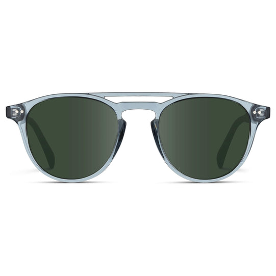 Denim Blue / G15 Lens || Blue Round Frame Eyeglasses with Prescription Sunglass G15 lenses
