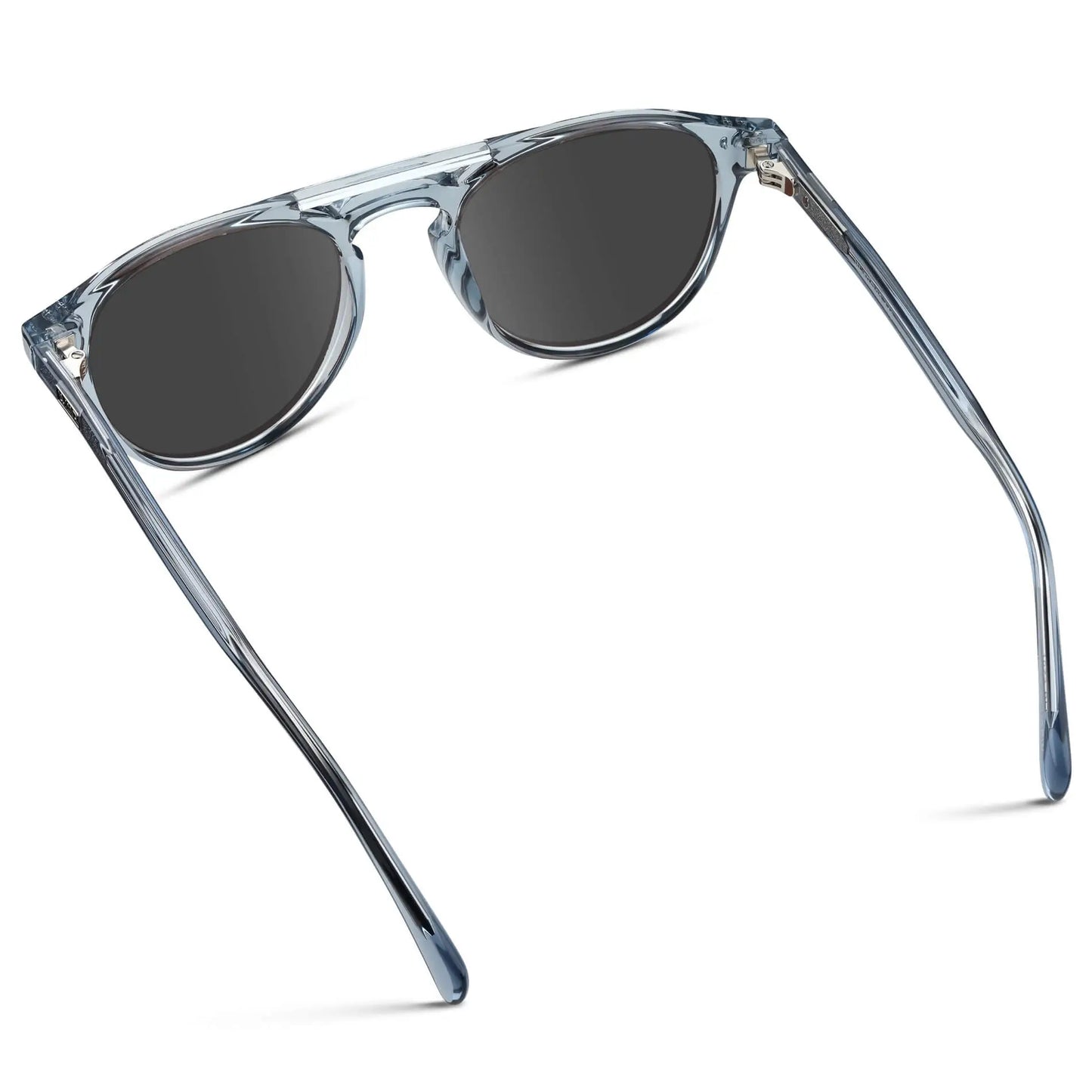 Denim Blue / Grey || Men's Blue Round Frame Prescription Sunglasses with Grey Lenses