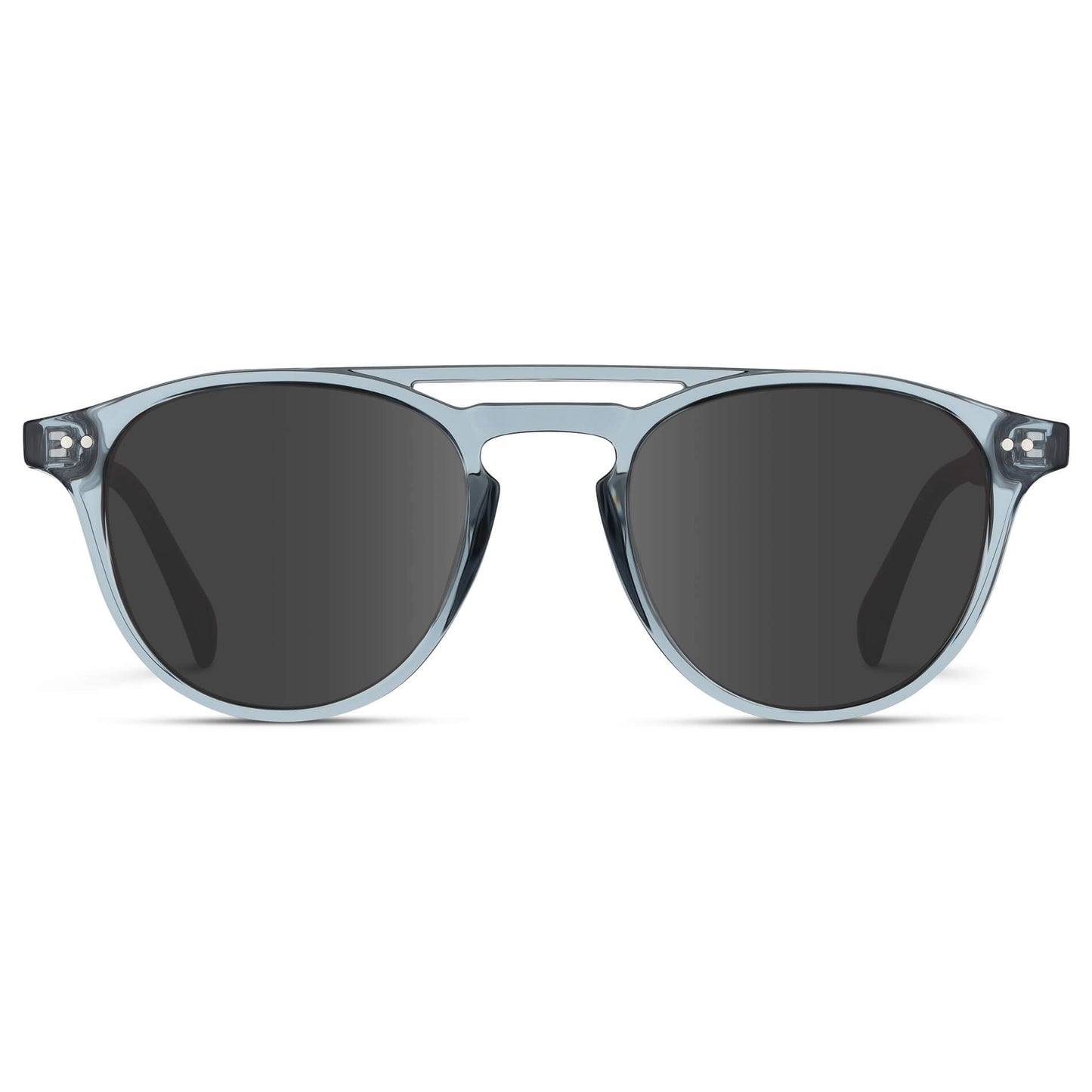 Denim Blue / Grey Lens || Blue Round Frame Eyeglasses with Prescription Sunglass Grey lenses
