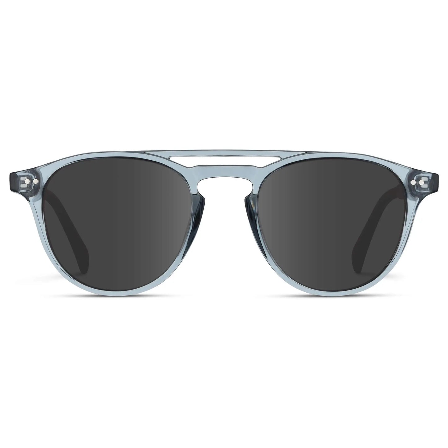 Denim Blue / Grey || Men's Blue Round Frame Prescription Sunglasses with Grey Lenses