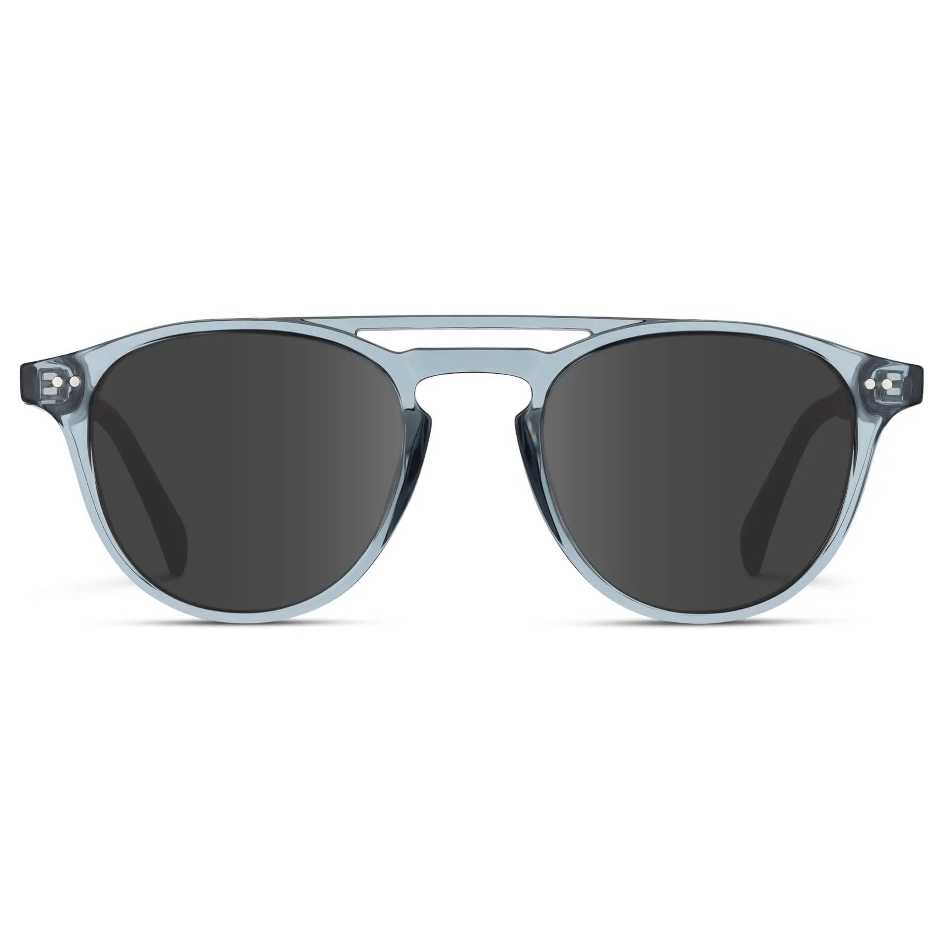 Denim Blue / Grey || Men's Blue Round Frame Prescription Sunglasses with Grey Lenses