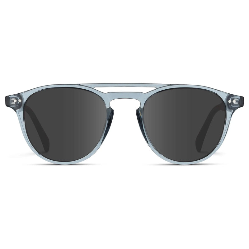 Denim Blue / Grey || Men's Blue Round Frame Prescription Sunglasses with Grey Lenses