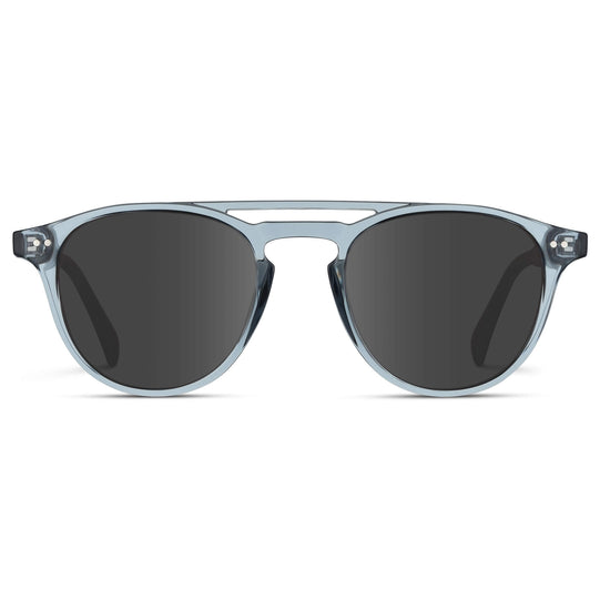 Denim Blue / Grey Lens || Blue Round Frame Eyeglasses with Prescription Sunglass Grey lenses